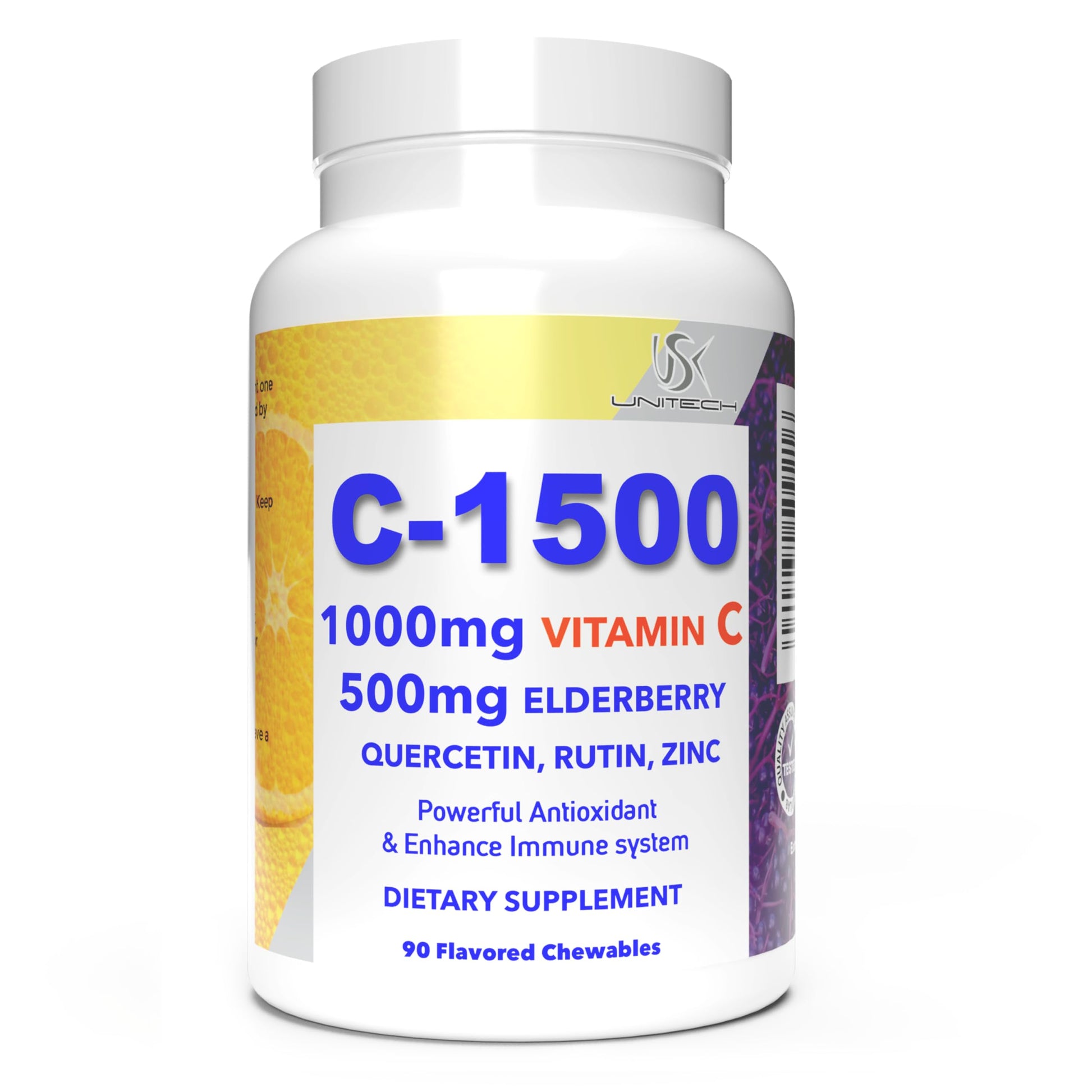 USK C-1500 Vitamin C 1000mg & Elderberry 500mg Immune Support Chewable, 1 Count