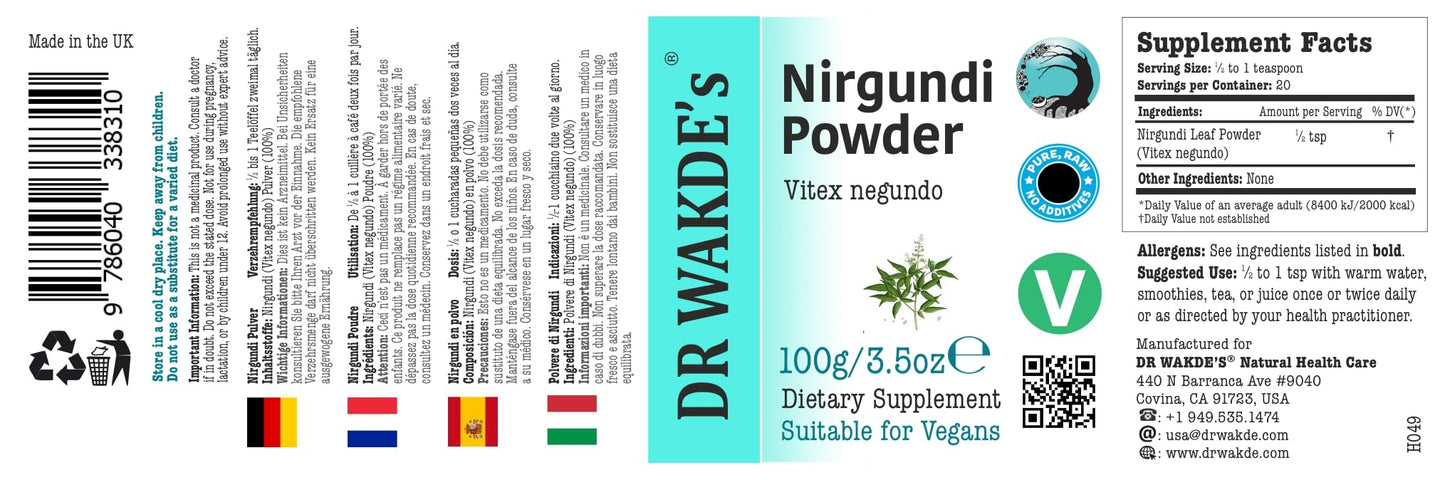 DR WAKDE's Nirgundi (Vitex negundo) Powder, 3.53 Ounce (Pack of 1)