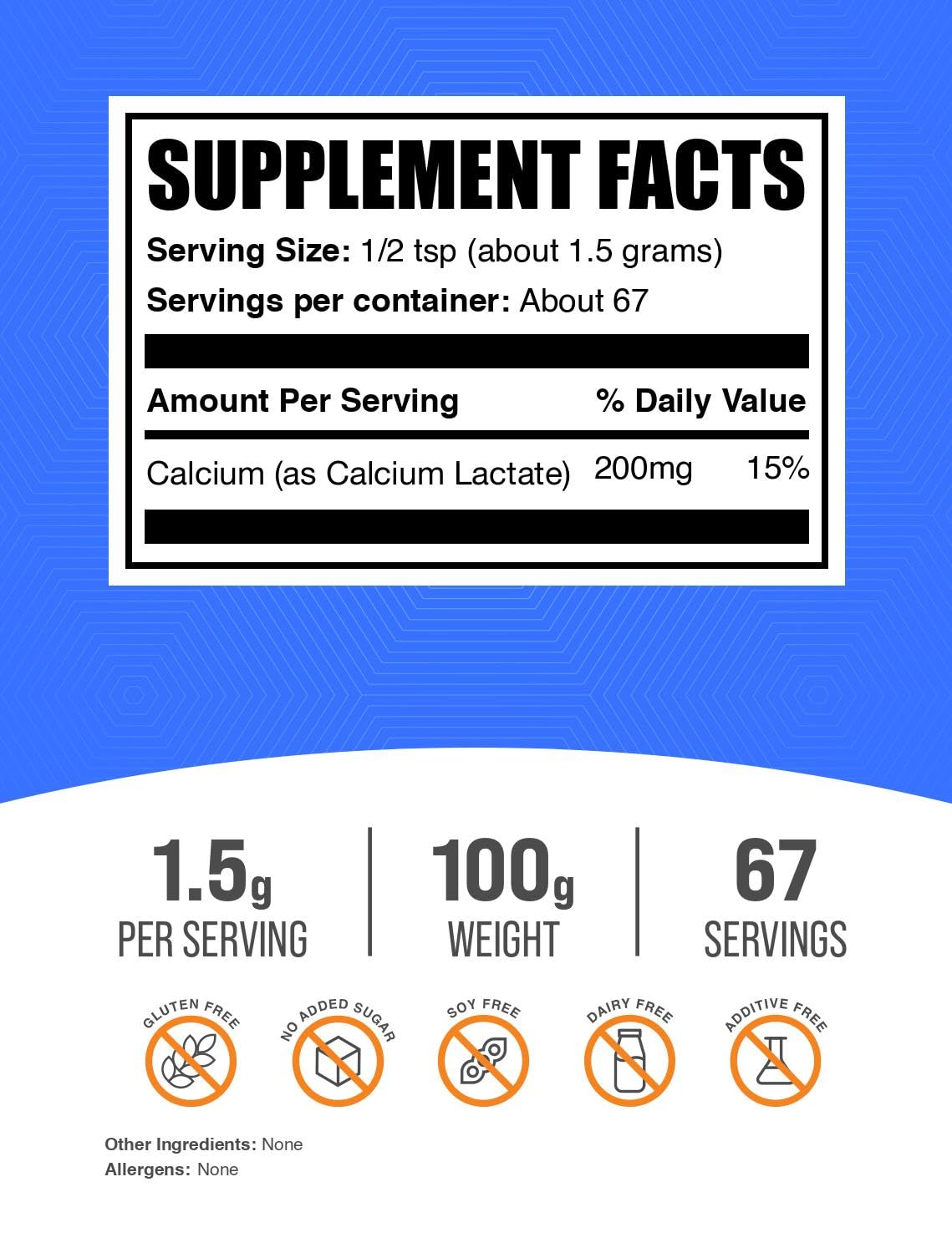 BulkSupplements Calcium Lactate Powder, 3.5 oz