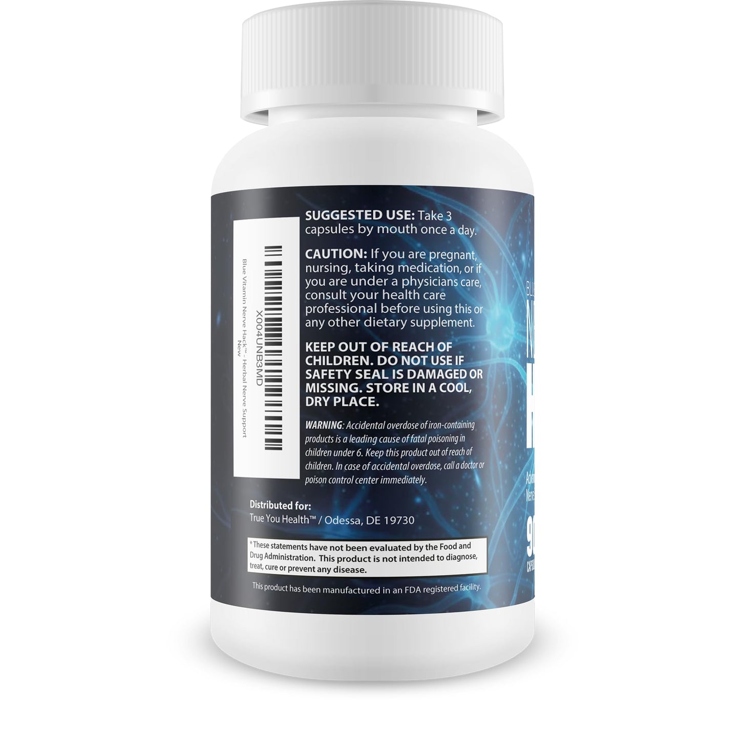 True You Health Blue Vitamin Nerve Hack Vitamin B12 Capsule 90 Count