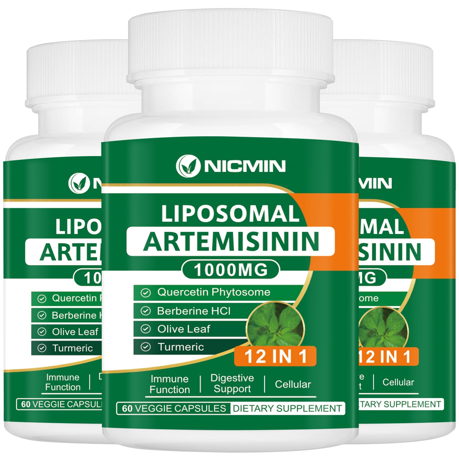 NICMIN Liposomal Artemisinin Supplement 1000mg with 200mg Quercetin Phytosome, Maximum Absorption for Antioxidant, 180 Capsules