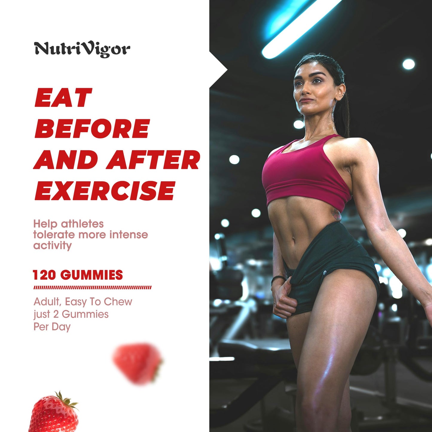 NutriVigor Creatine Monohydrate Gummies 5g Strawberry 120 Count