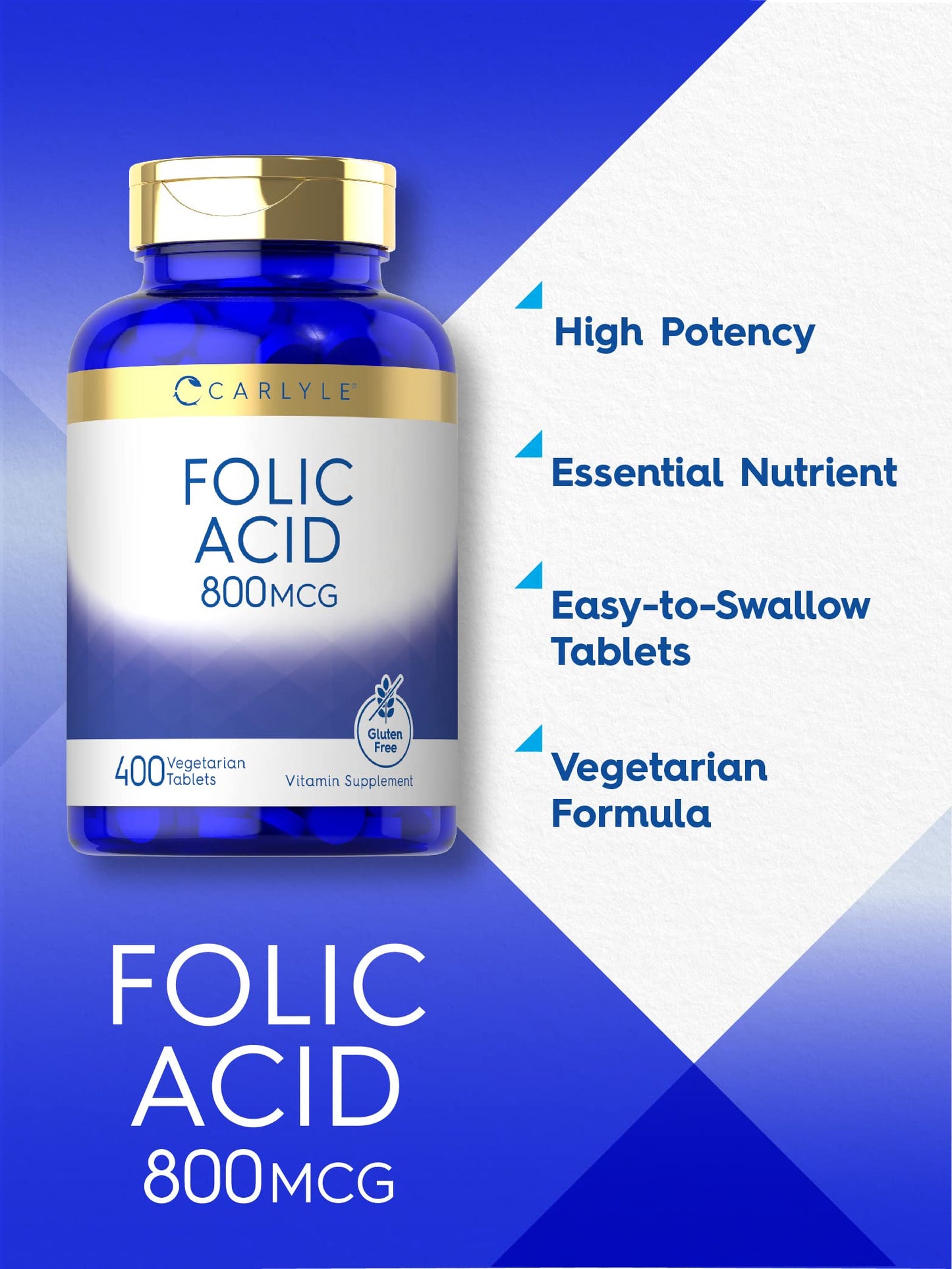 Carlyle Folic Acid 800 Mcg Tablets, 400 Count
