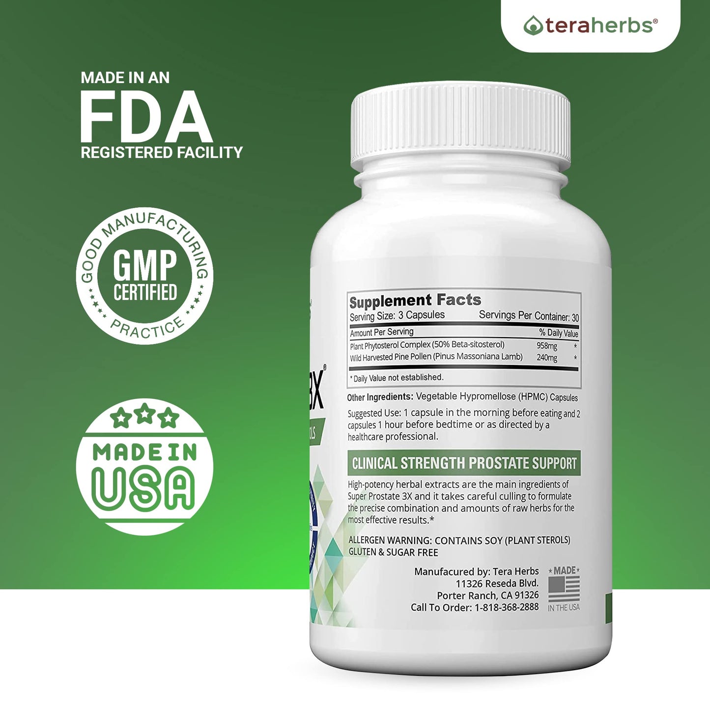 teraherbs Super Prostate 3X - Bladder Control & Support for Enlarged Prostate & Frequent Urination - Prostate Supplements for Men, 90 Capsules