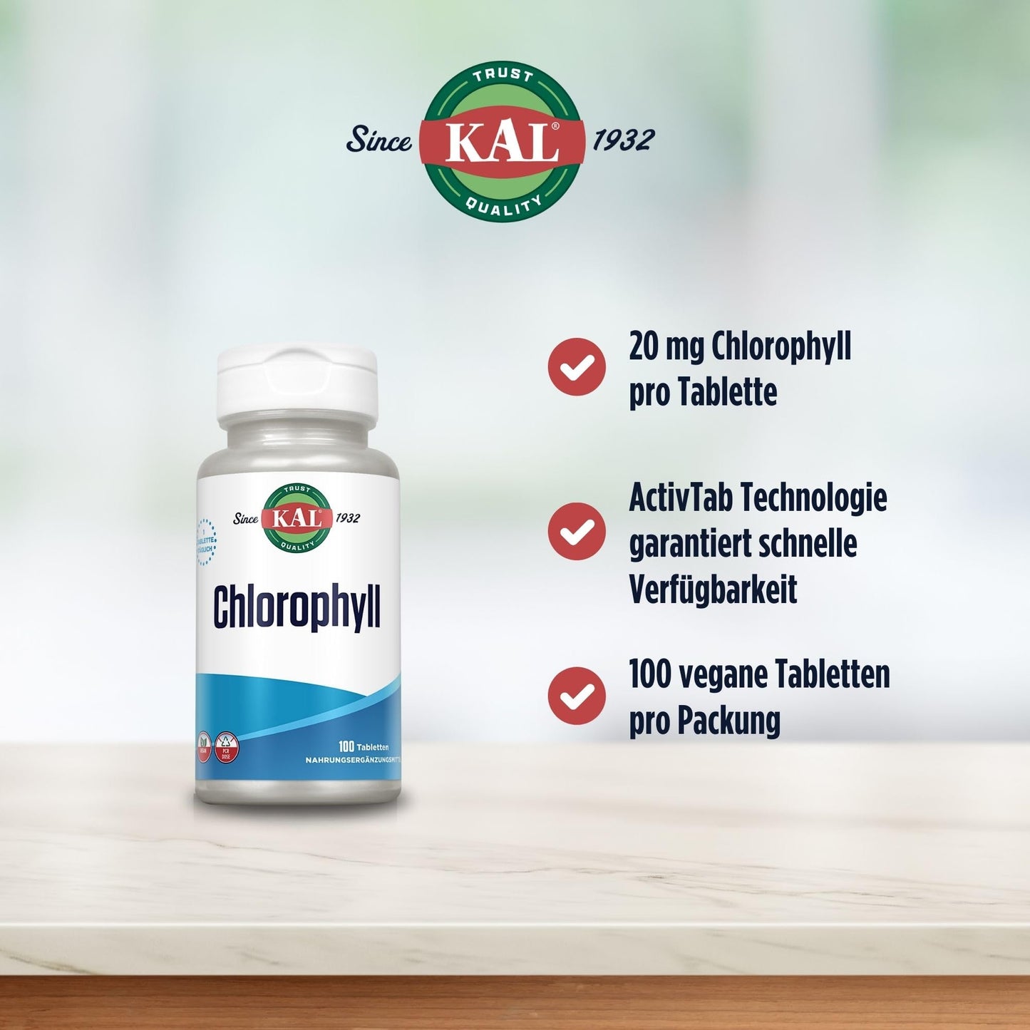 KAL Chlorophyll Tablets 20 mg, 100 Count