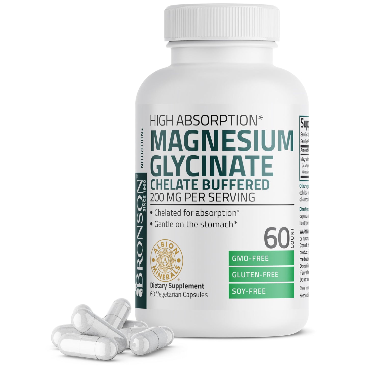 Bronson Magnesium Glycinate 200 mg per Serving Capsule, 60 Count