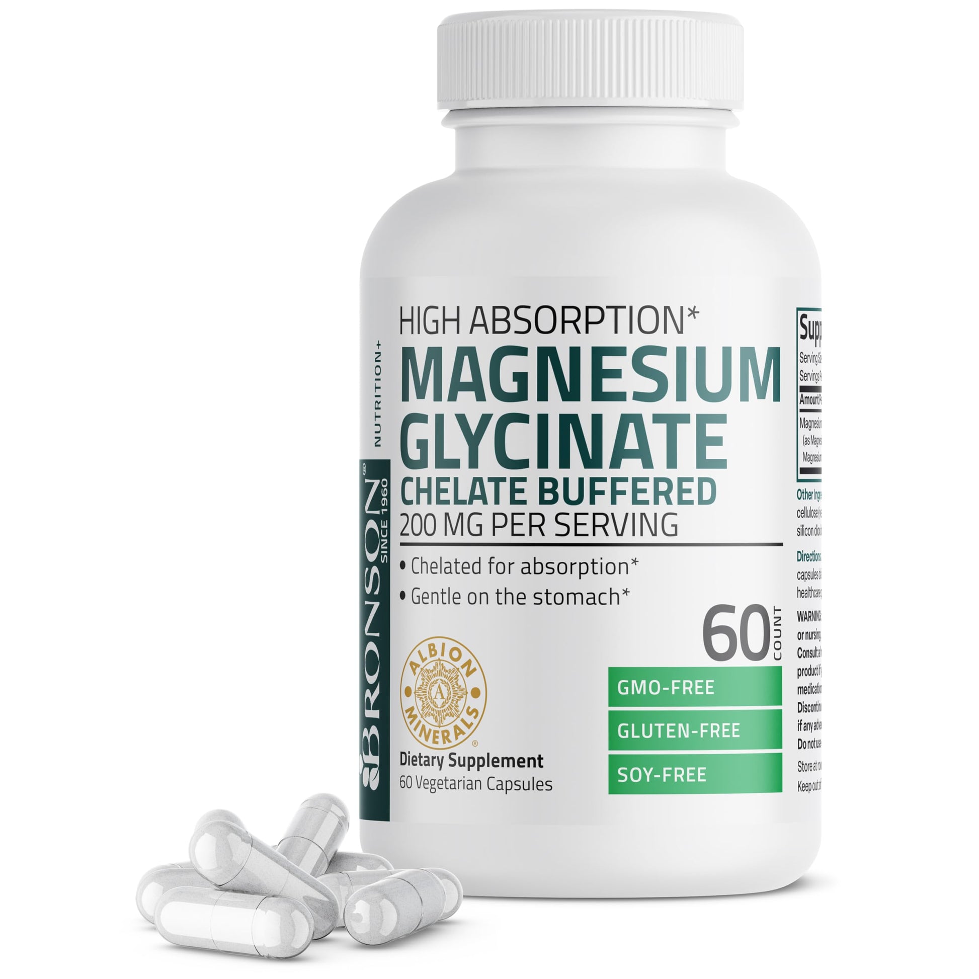 Bronson Magnesium Glycinate 200 mg per Serving Capsule, 60 Count