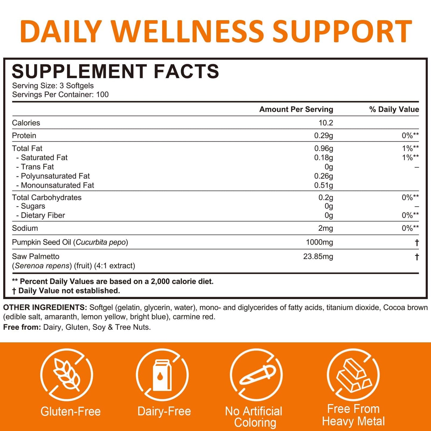 Vortexonix Pumpkin Seed Oil with Saw Palmetto Capsules Softgels, 300 Softgels