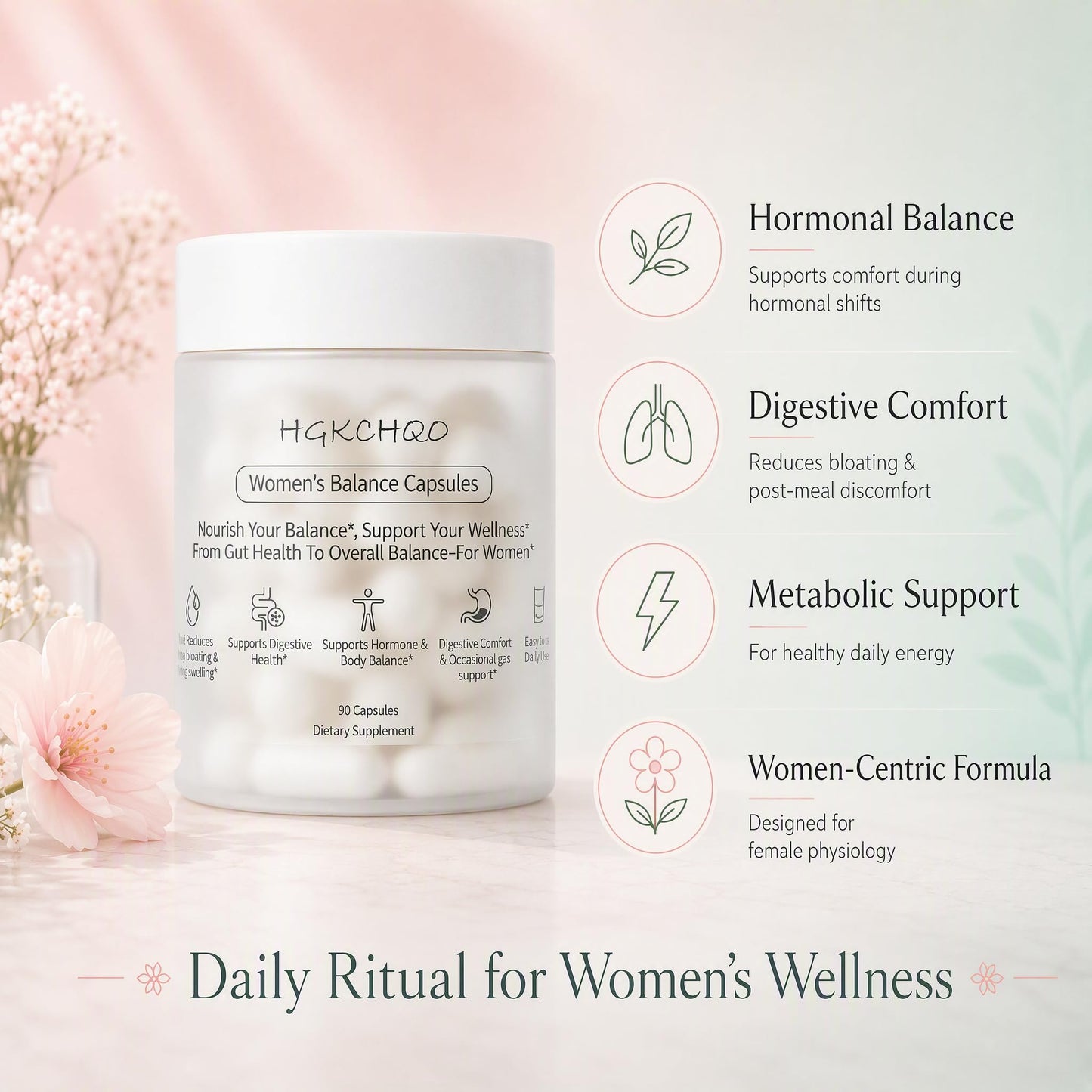 HGKCHQO Women’s Gut Health Capsules with Berberine, Bromelain & Ashwagandha – Digestive Support, Vegan, Non-GMO, 90 Capsules