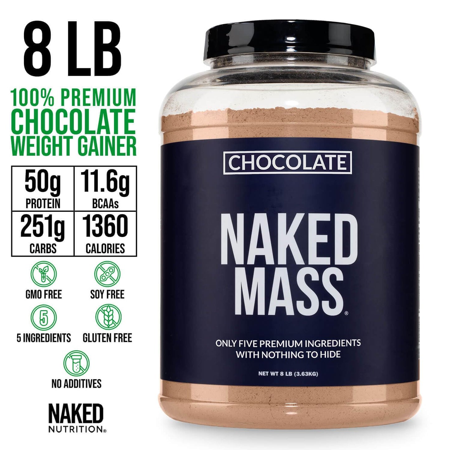 NAKED Chocolate Mass Gainer Protein Powder 128 Servings