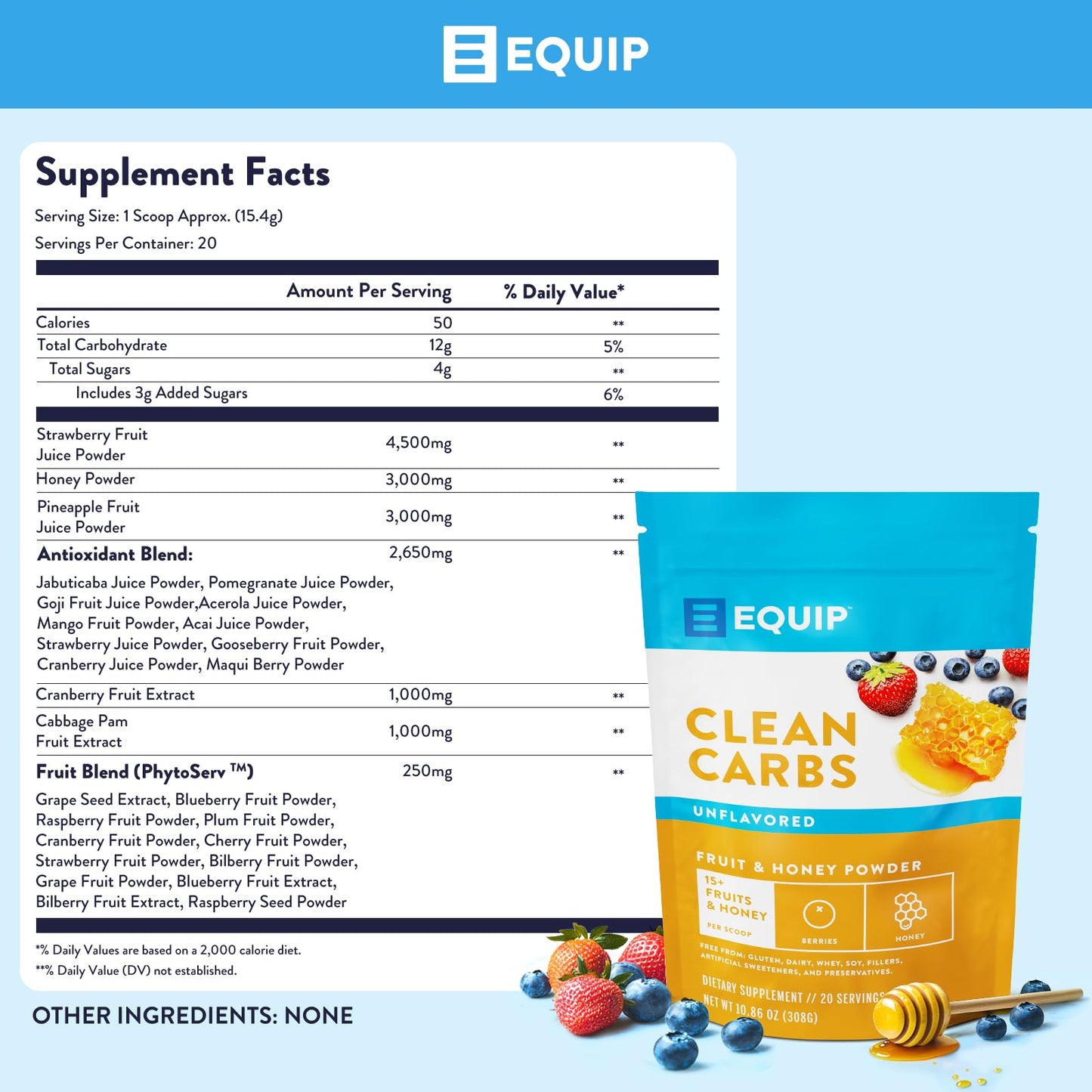 Equip Foods Clean Carbs - Sweet Potato Powder - Plant Based Pre Workout Carb Powder, Made from Dried Sweet Potatoes Vanilla Flavor 1.7
