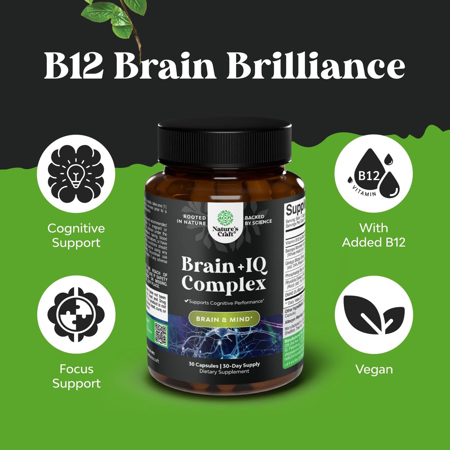 Natures Craft Nootropic Memory Supplement for Brain Support Capsule 30 Count