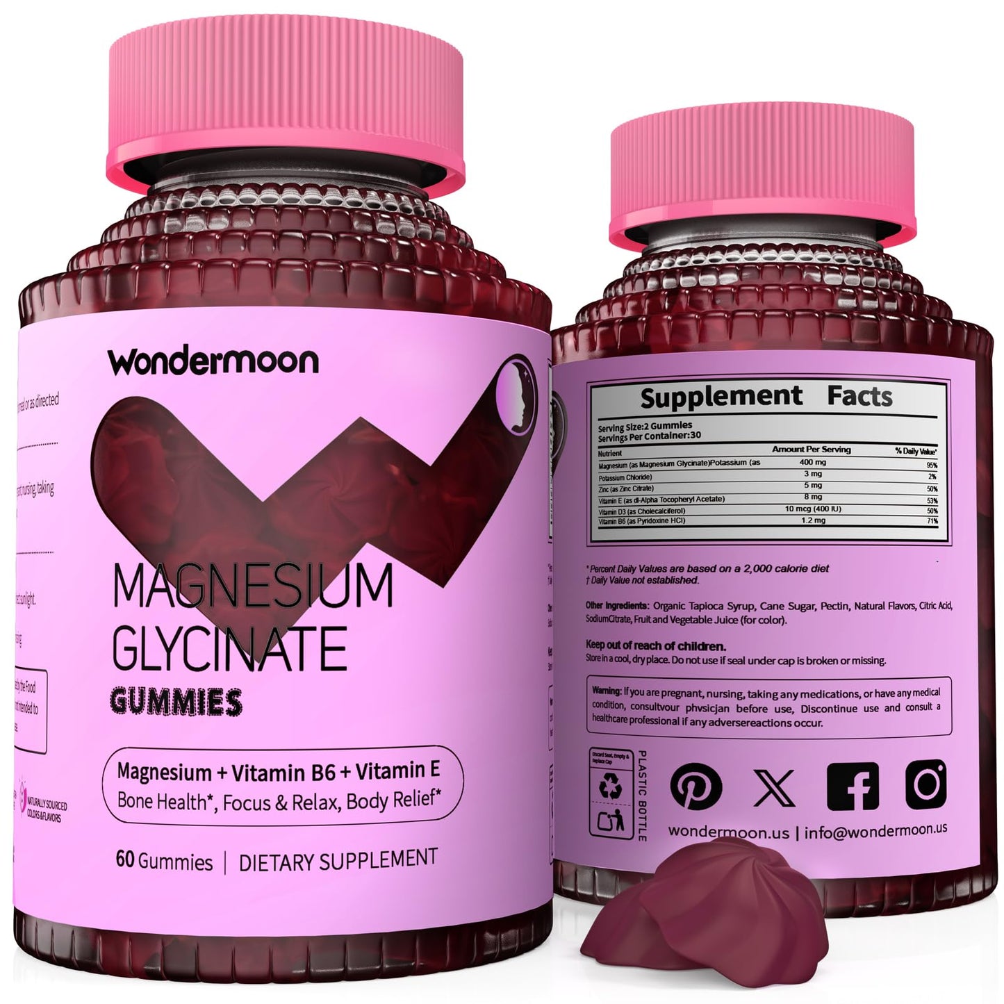 Wondermoon Magnesium Glycinate Gummies, 60 Count