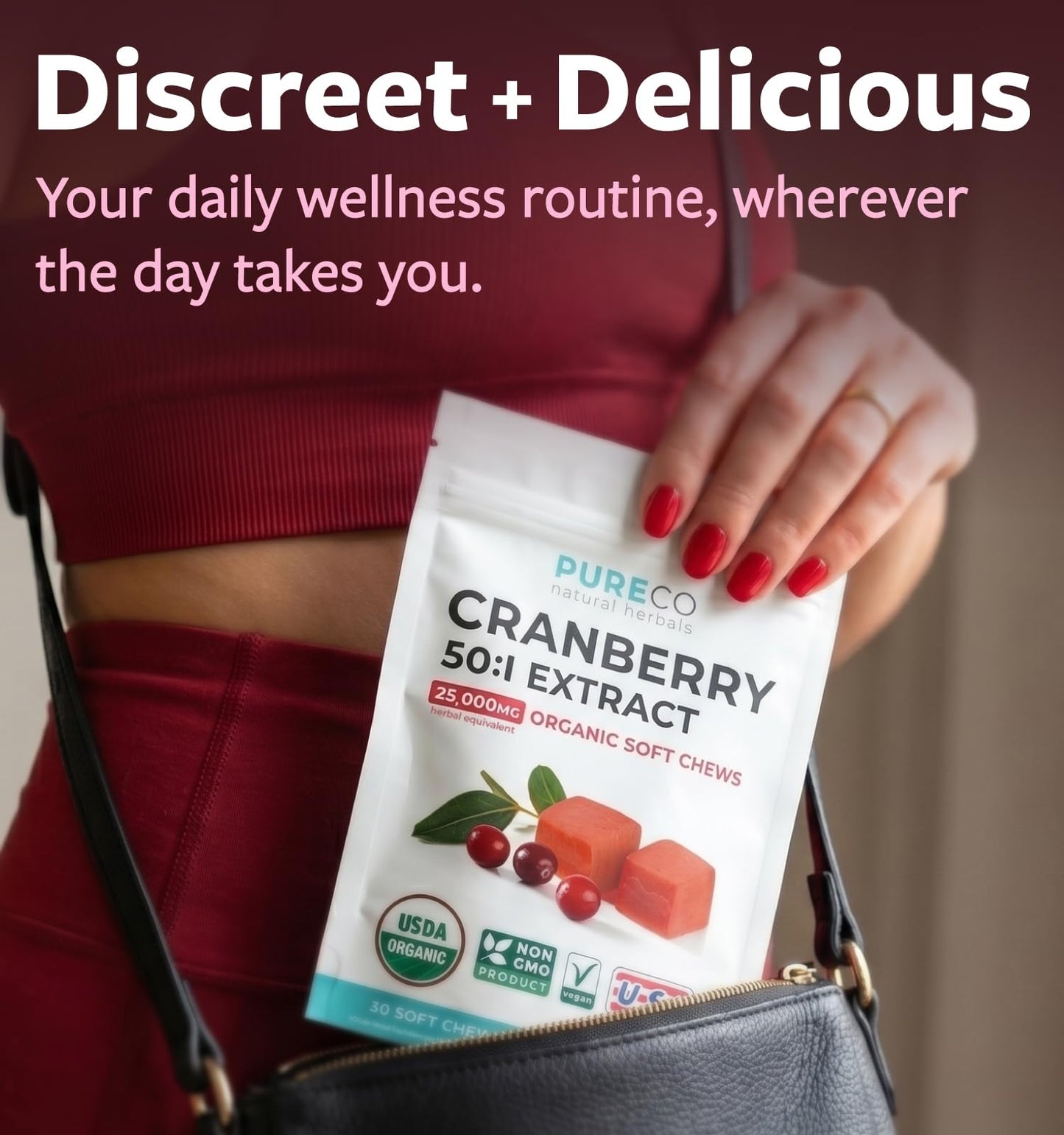PURE CO Certified Organic Cranberry Chews 60 Count