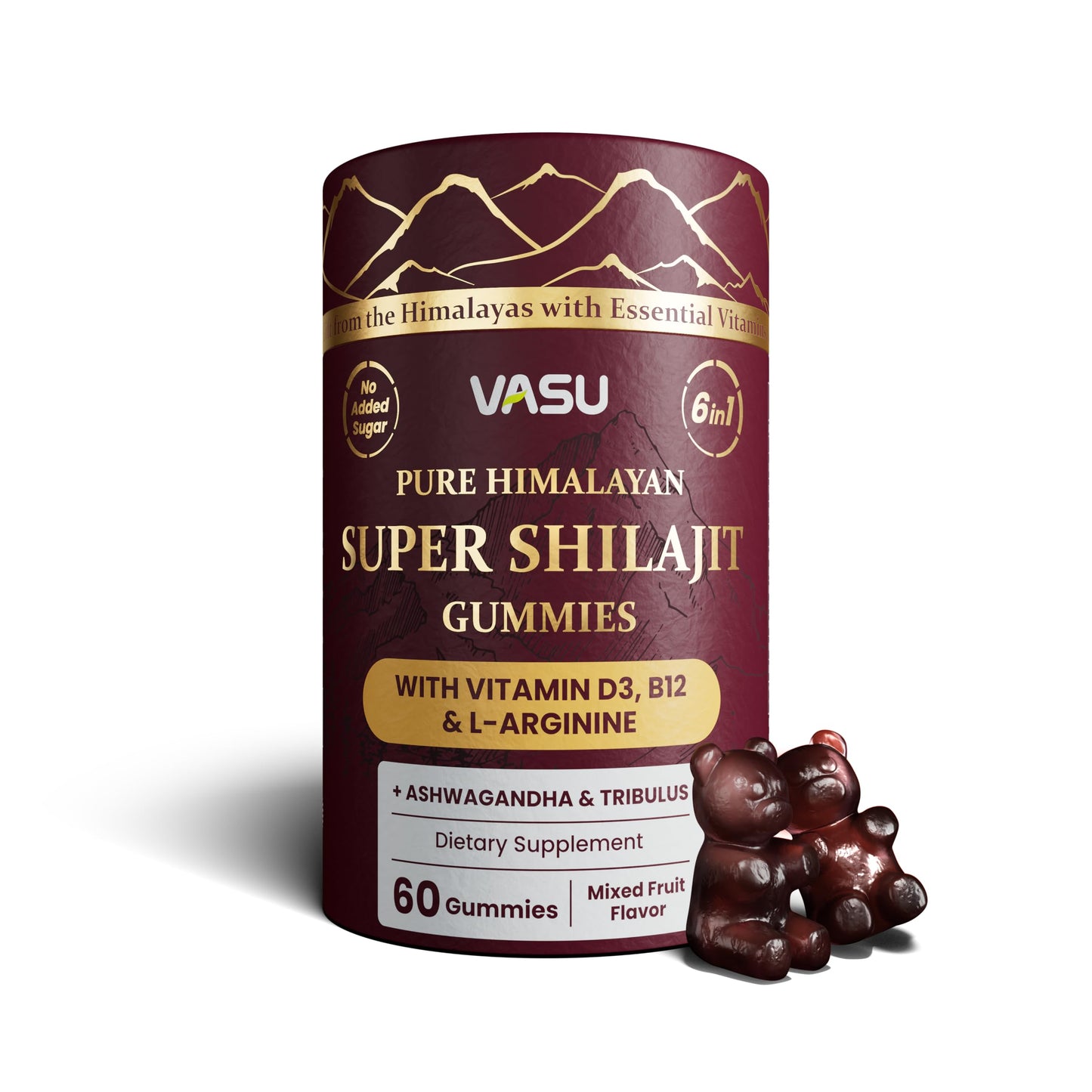 Vasu 6 in 1 Pure Himalayan Gold Shilajit Gummies 60 Count