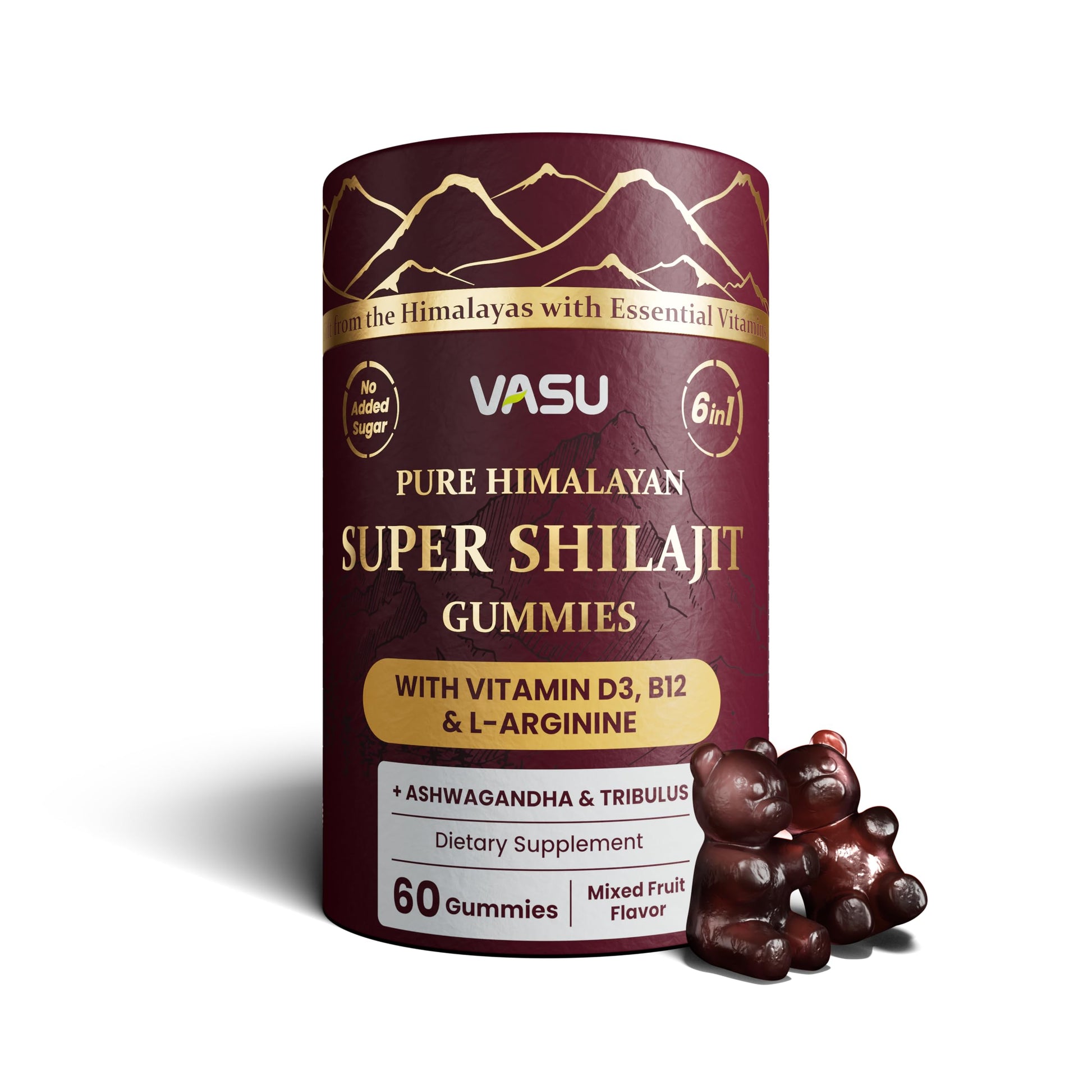 Vasu 6 in 1 Pure Himalayan Gold Shilajit Gummies 60 Count