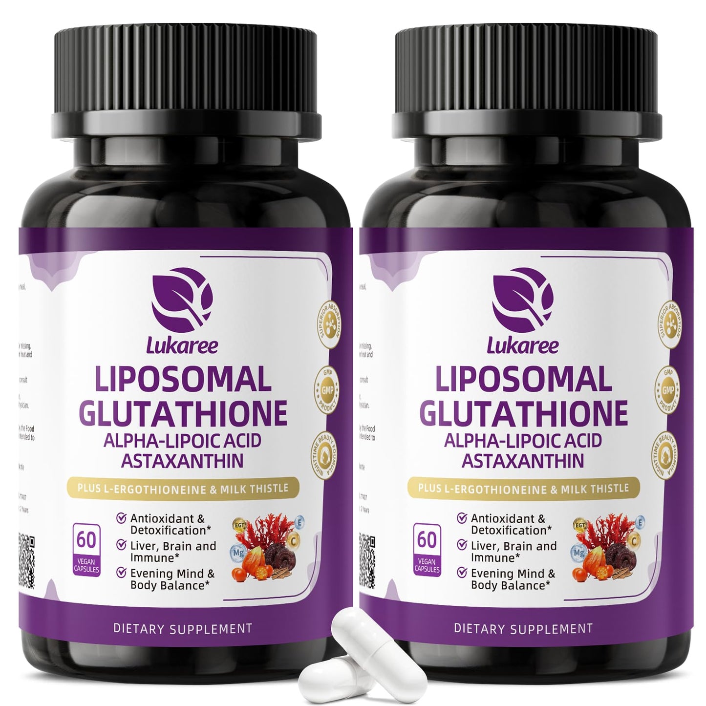 Lukaree Liposomal Glutathione 500mg Capsule, 120 Count