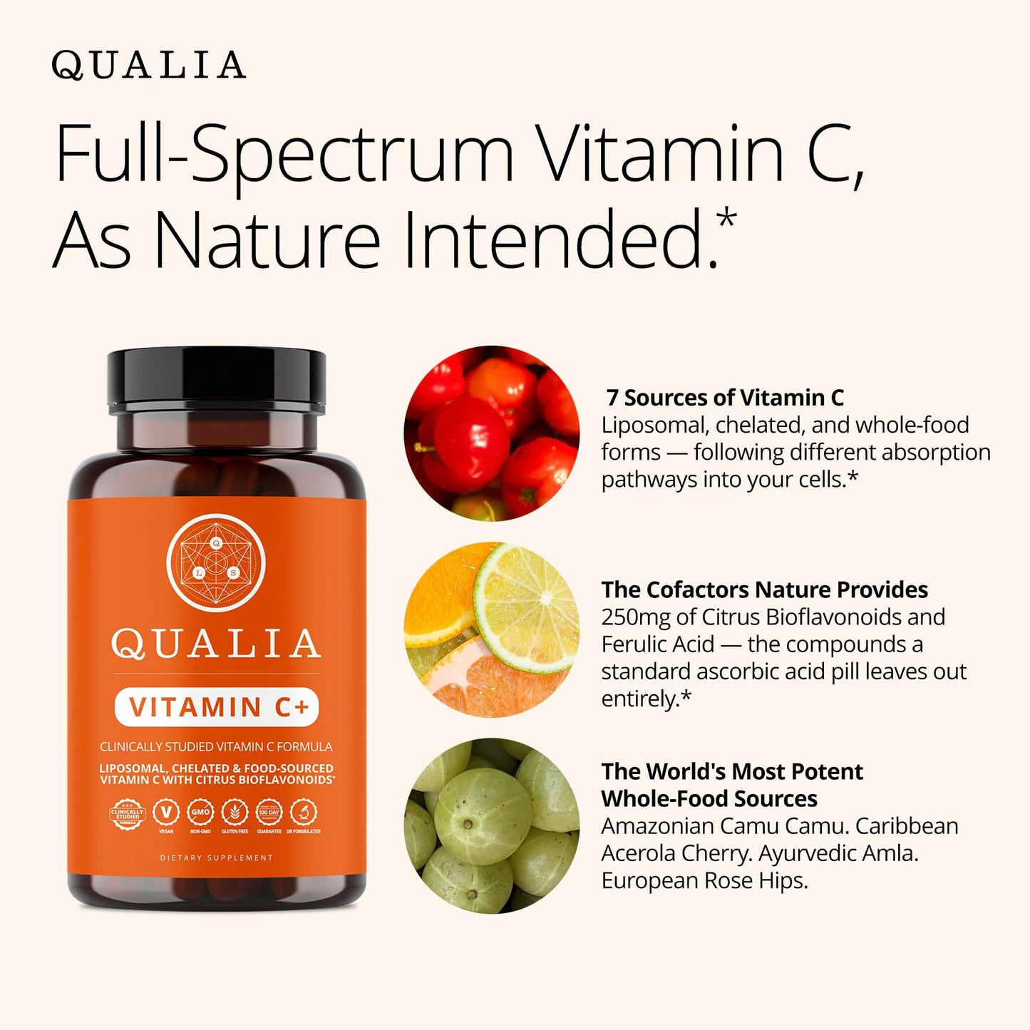 Qualia Life Sciences Vitamin C+ 500 mg Capsules, 112 Capsules