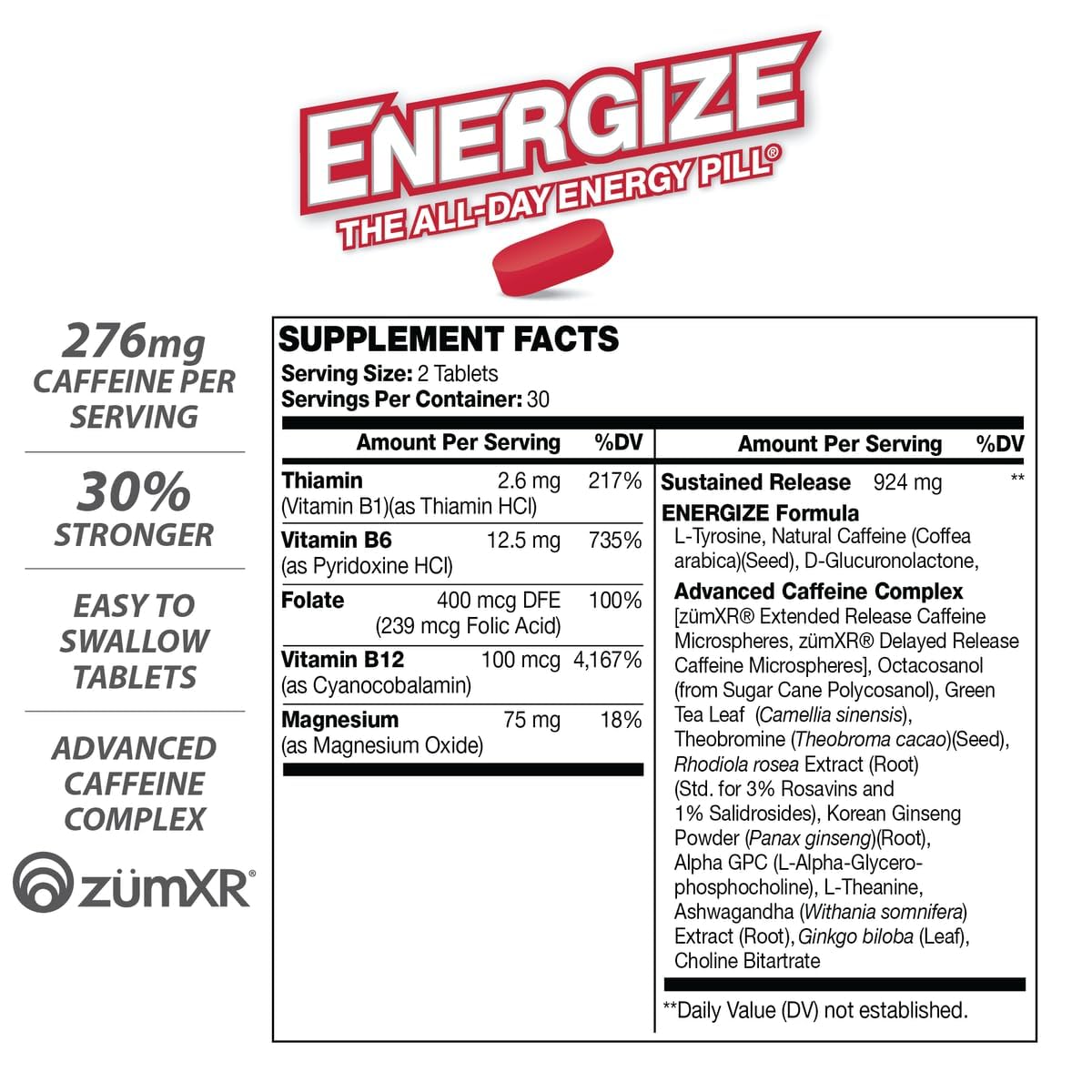 iSatori Energize Extra Strength & Brain Focus Caffeine Tablets, 120