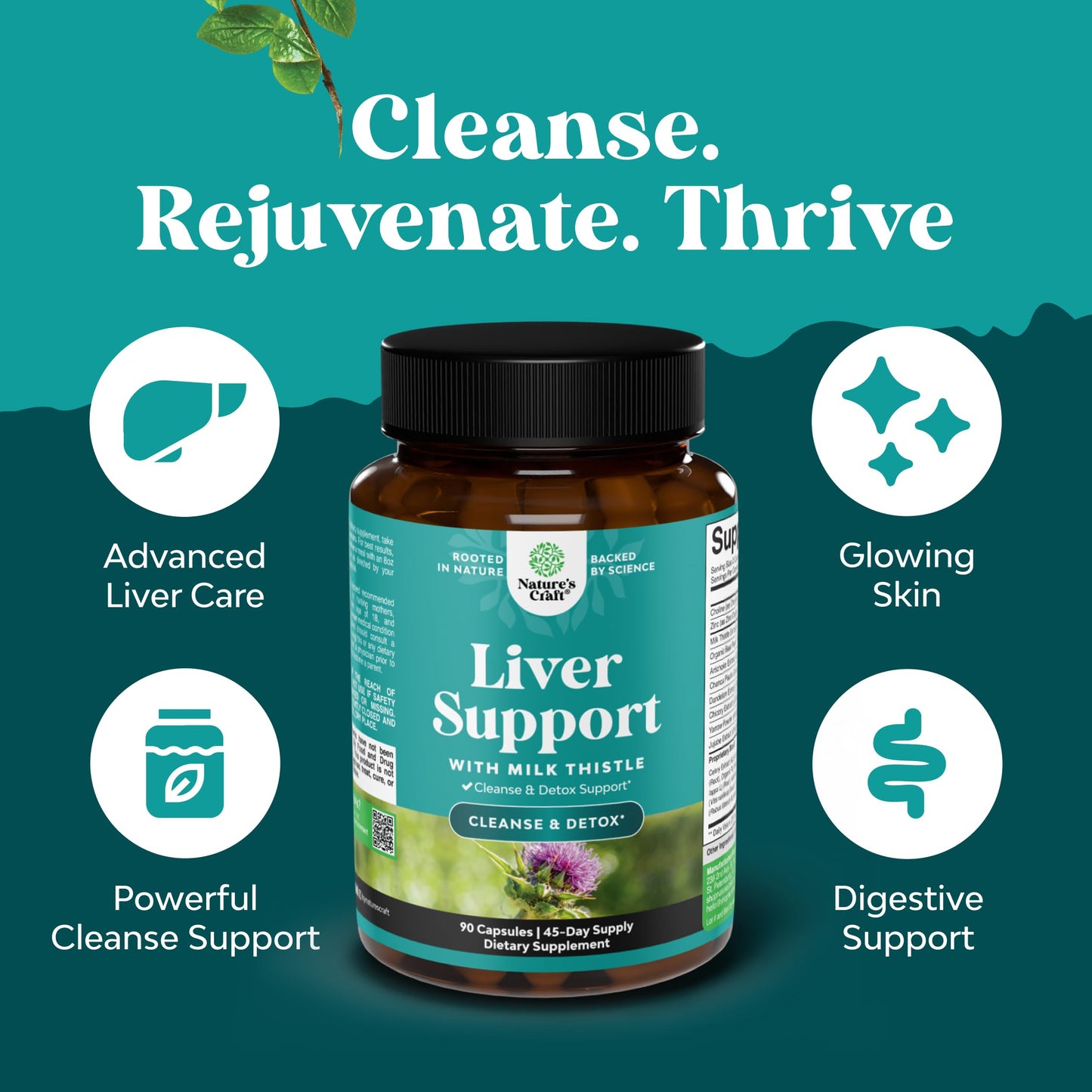 Natures Craft Liver Cleanse Detox & Repair Herbal Liver Support Milk Thistle Capsule, 90 Count