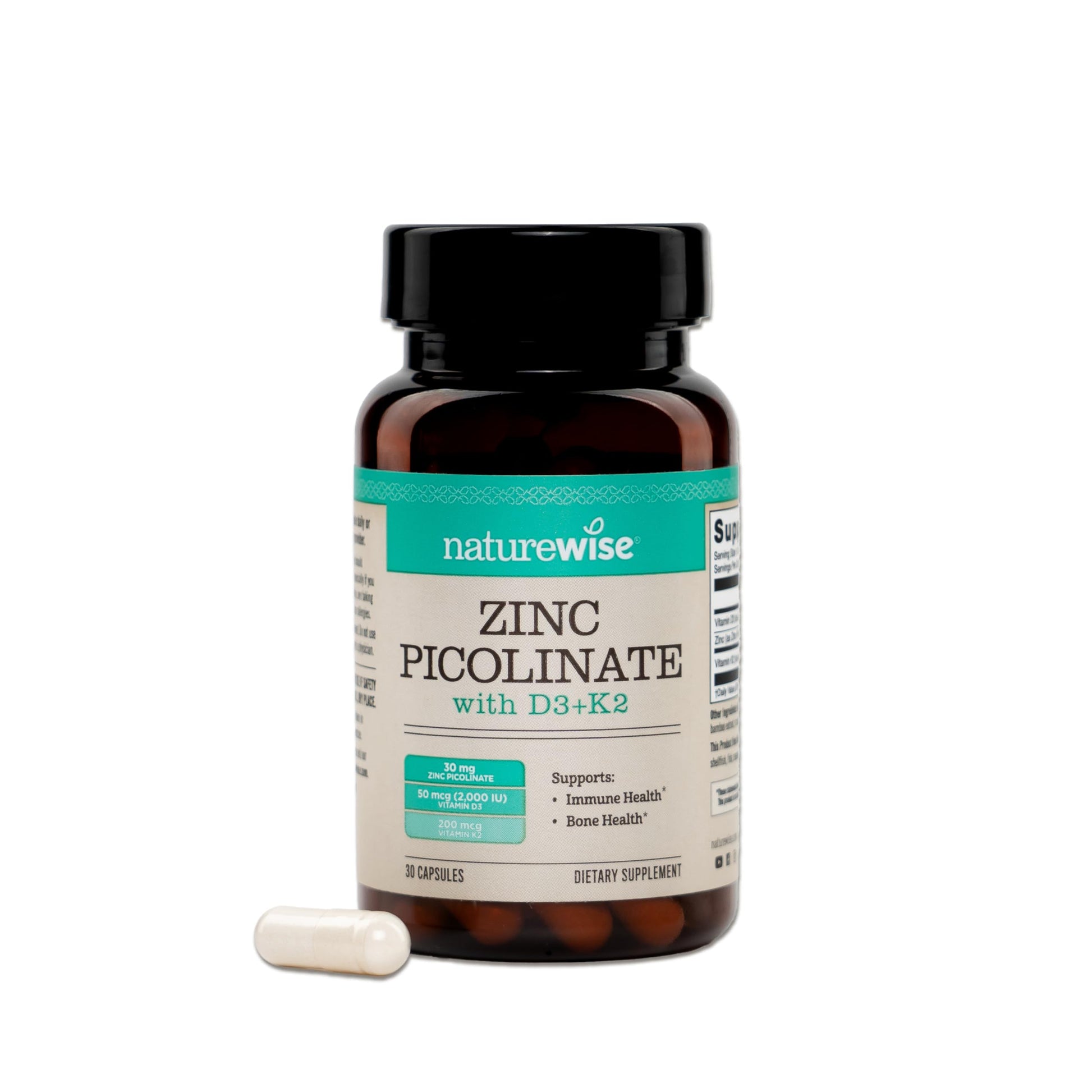 NatureWise Zinc Picolinate with D3 + K2 Capsules, 30 Count