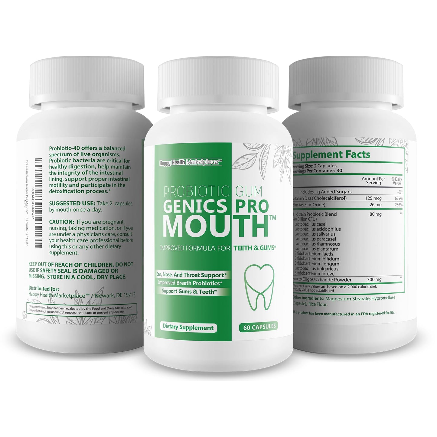 Happy Health Marketplace Gum Genics Pro Mouth Probiotic Capsules, 60 Count