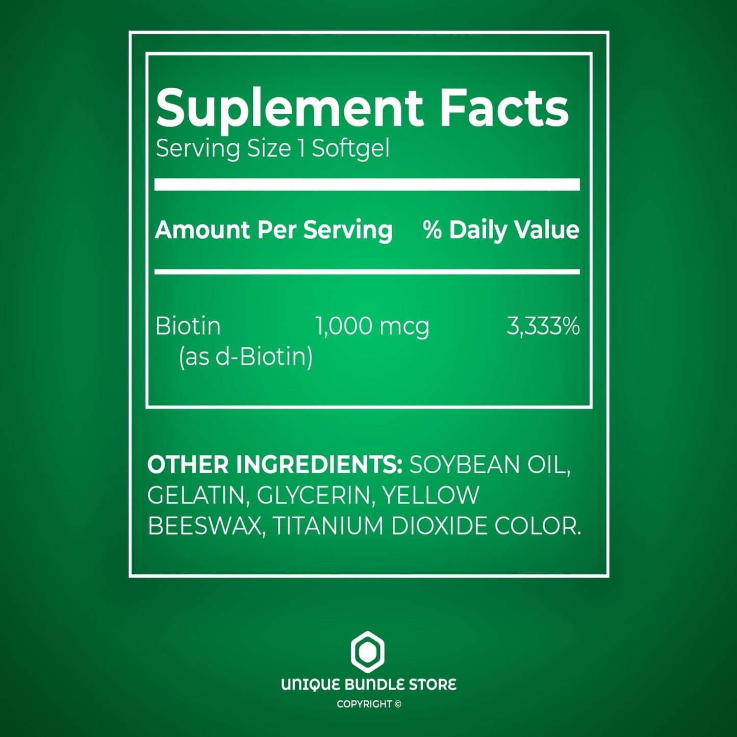 Unique Bundle Store Biotin 1000 mcg Softgels, 450 Softgels