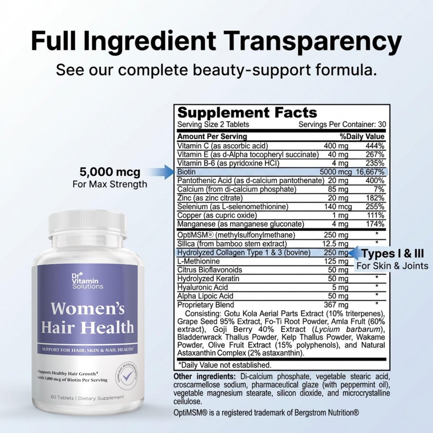 DR VITAMIN SOLUTIONS Hair Skin and Nails Vitamins for Women 60 Tablets