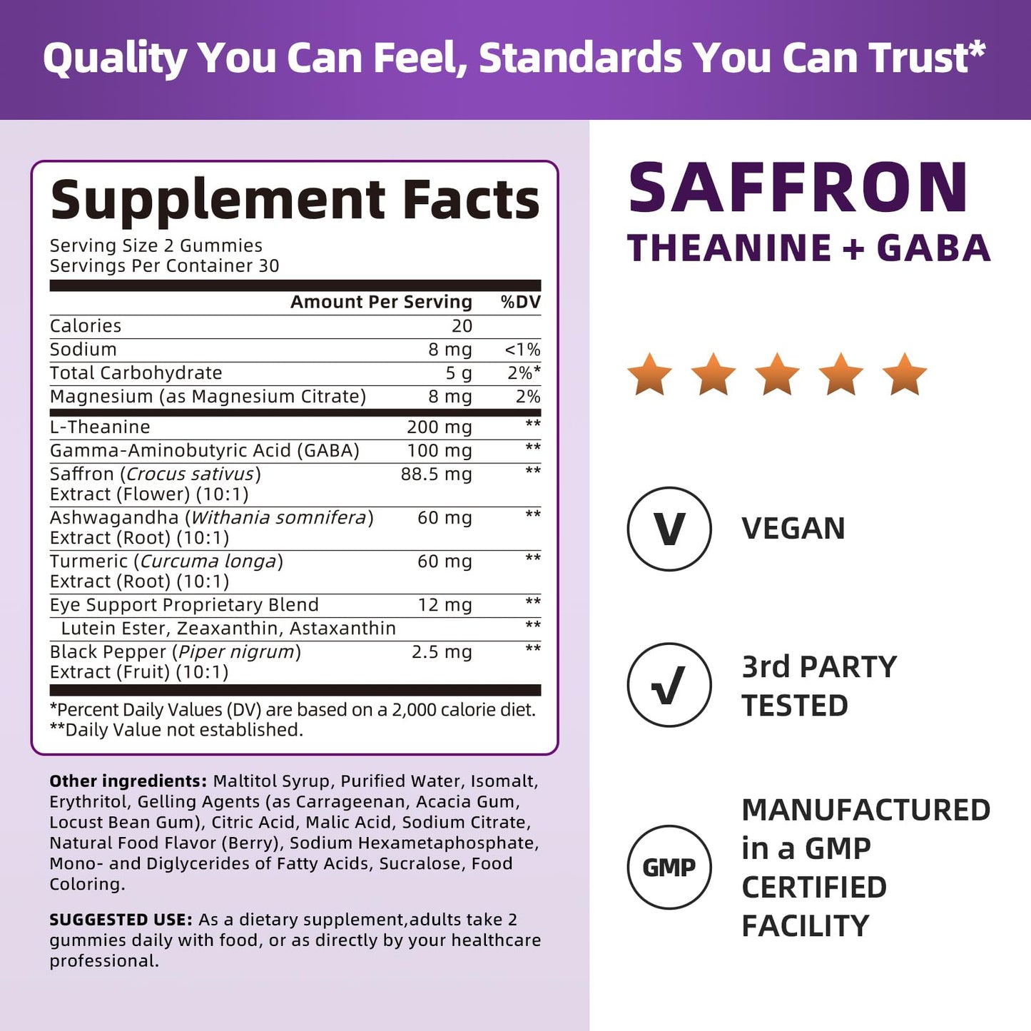 Lukaree 10-in-1 Saffron Gummies with L-Theanine 200mg, GABA, Ashwagandha, Turmeric, Lutein, Zeaxanthin & Astaxanthin for Mood, Focus & Eye Support, 60 Gummies