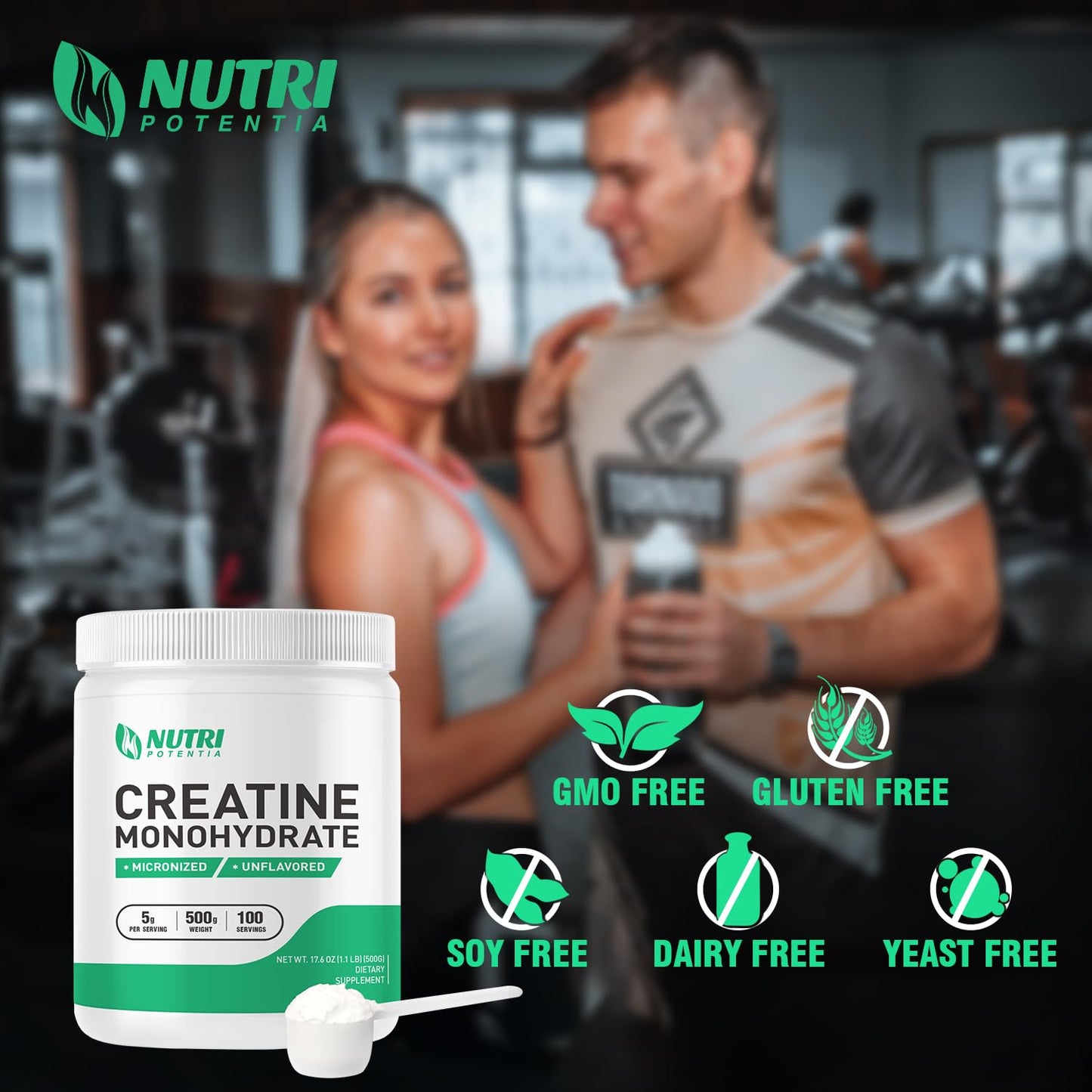 NUTRI POTENTIA Creatine Monohydrate Powder 500g, 17.6 oz, 100 Servings