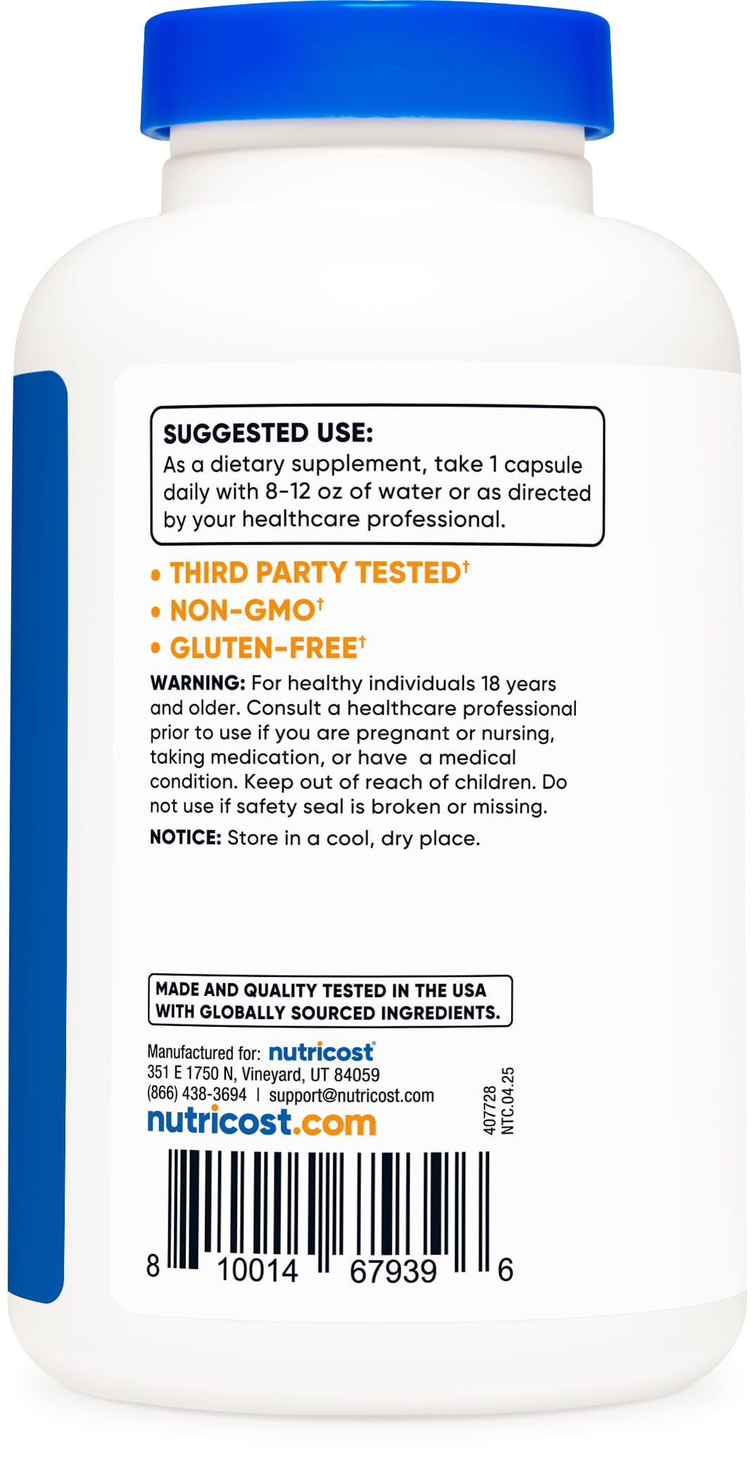 Nutricost L-Tyrosine 500mg Capsules, 180 Count