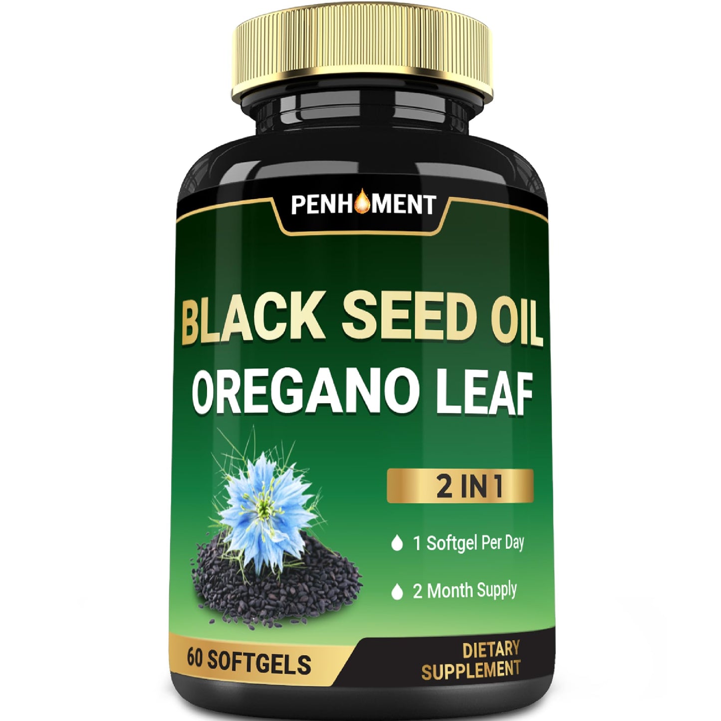 Penhoment Black Seed Oil with Oil of Oregano 550 mg Softgels, 60 Count