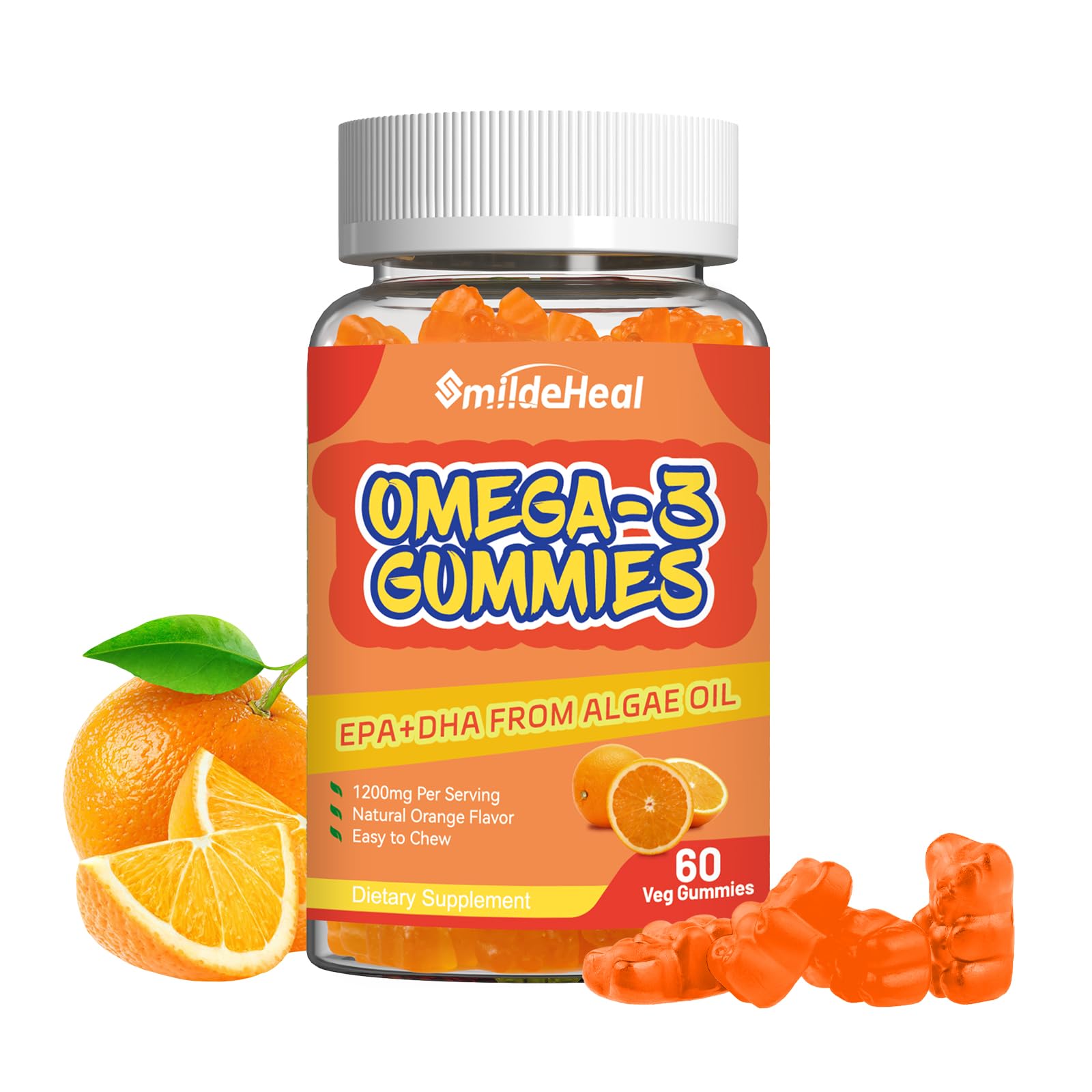 SmildeHeal Omega 3 Gummies 1000mg, High Absorption DHA & EPA, Heart, Brain & Joint Support, 60 Count