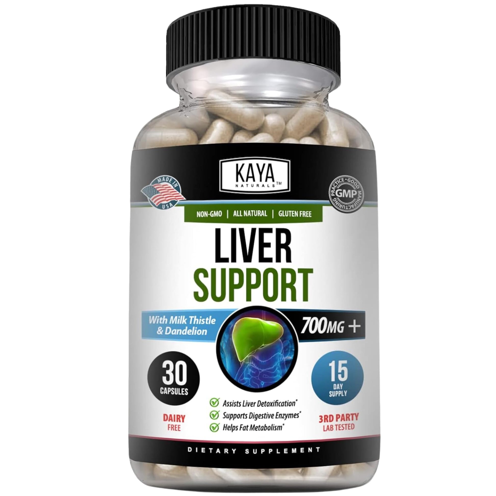 Kaya Naturals Liver Cleanse Detox & Repair Milk Thistle Supplement Capsules 30