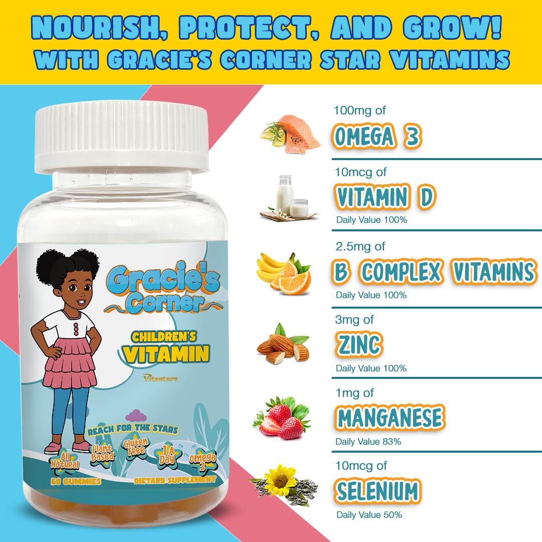 Vitastars Gracie’s Corner Stars Kids Multivitamin Gummies with Omega 3 60 Count