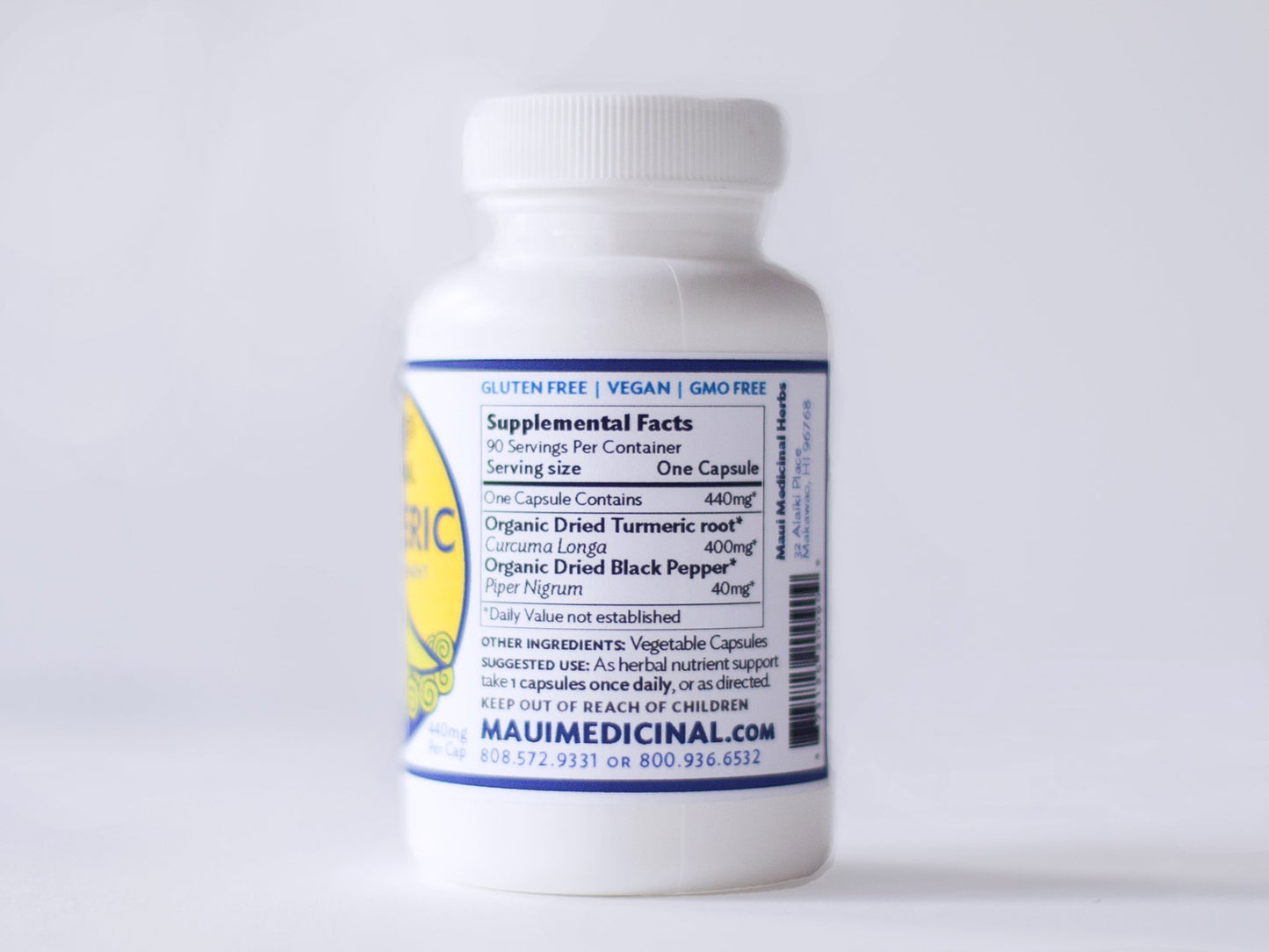 Maui Medicinal Herbs Organic Turmeric & Black Pepper 90 Veggie Capsules