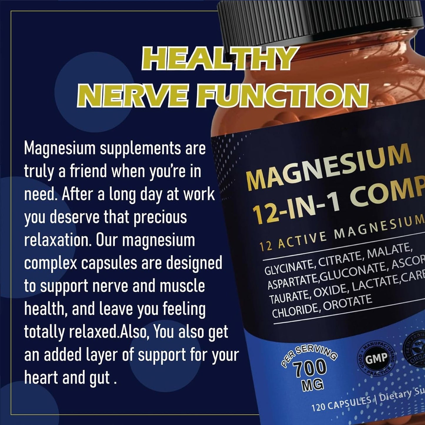 YPRYPR Magnesium Complex 700mg 12-in-1 Magnesium Supplement with Glycinate, Citrate, Malate & More, Easy Absorption, Energy Support, Vegan & Non-GMO, 120 Capsules