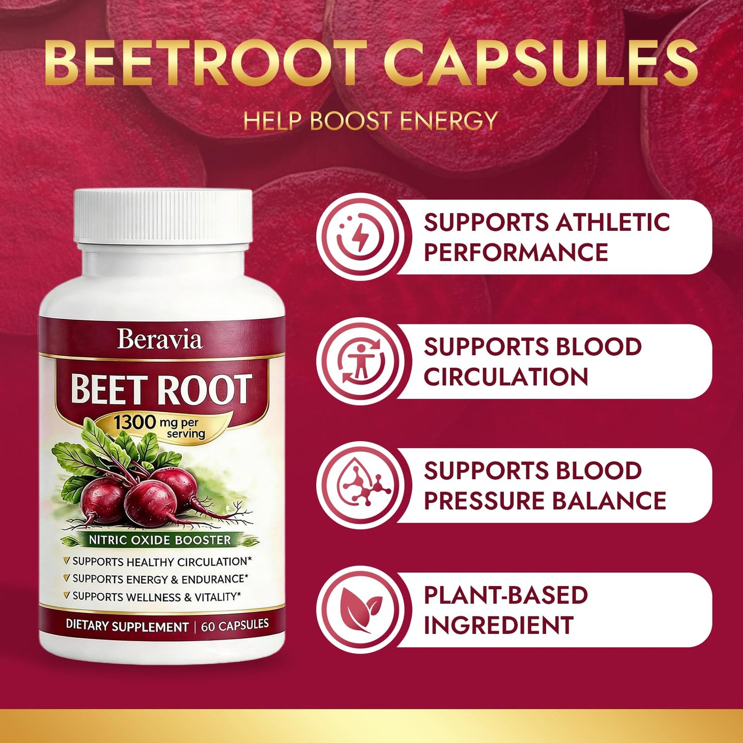 Beravia Organic Beetroot Capsule, 60 Count