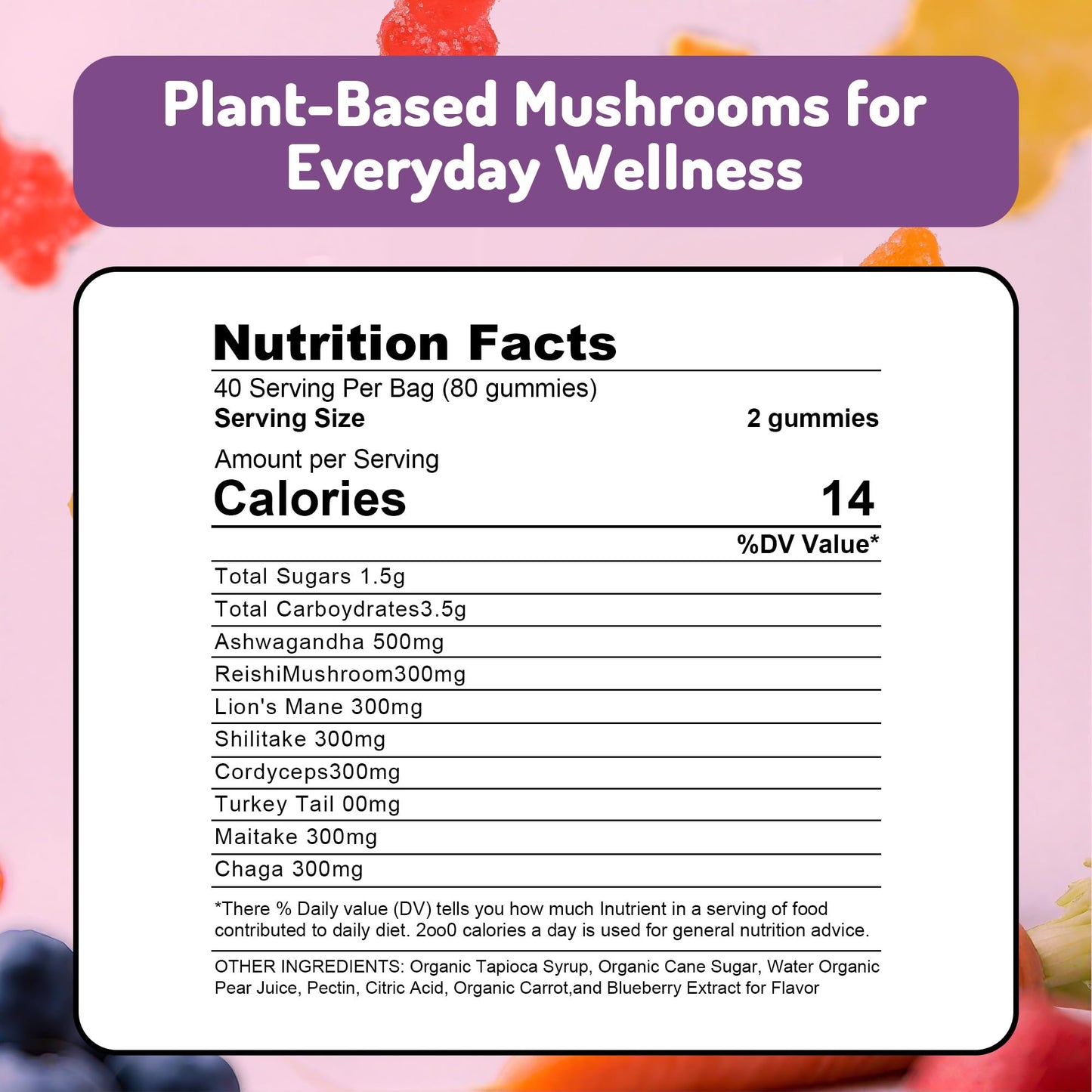 KAACHLI Ashwagandha 1000mg & Mushroom Gummies, 80 Count