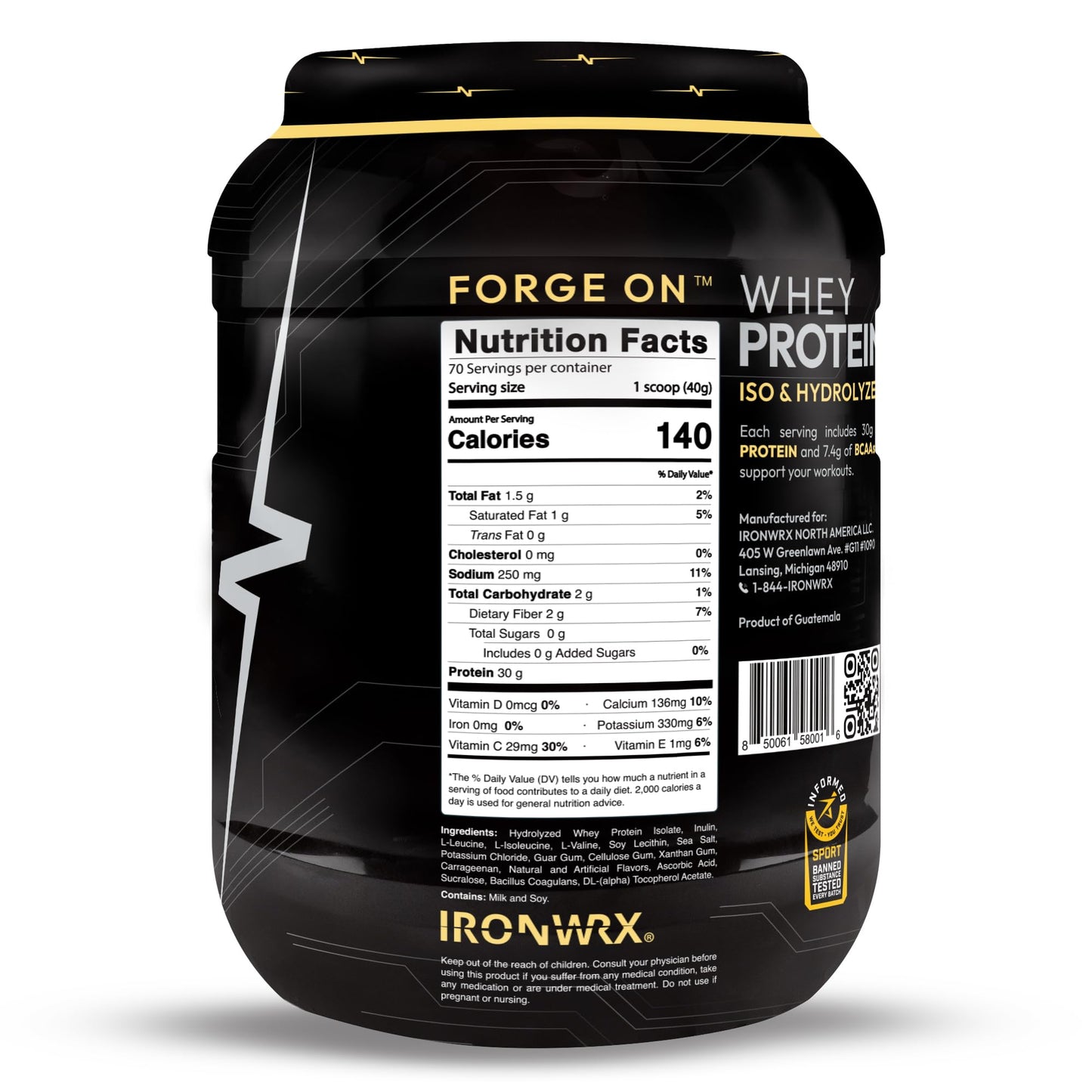 IRONWRX 100% Hydrolyzed Whey Protein Isolate Powder, French Vanilla, 70 Servings