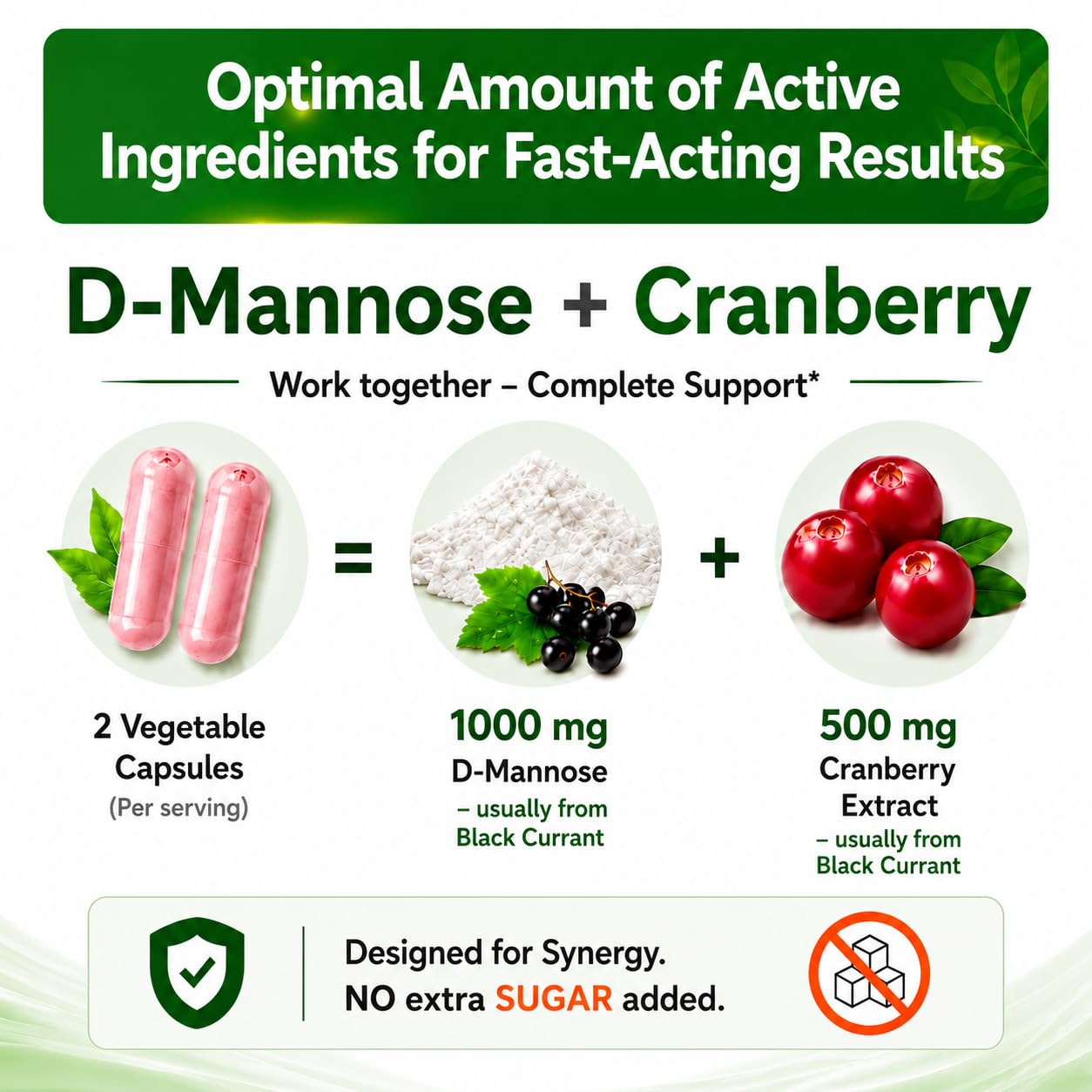 HCL Herbal Code Labs D-Mannose with Cranberry Extract 1500mg, 60 Capsules