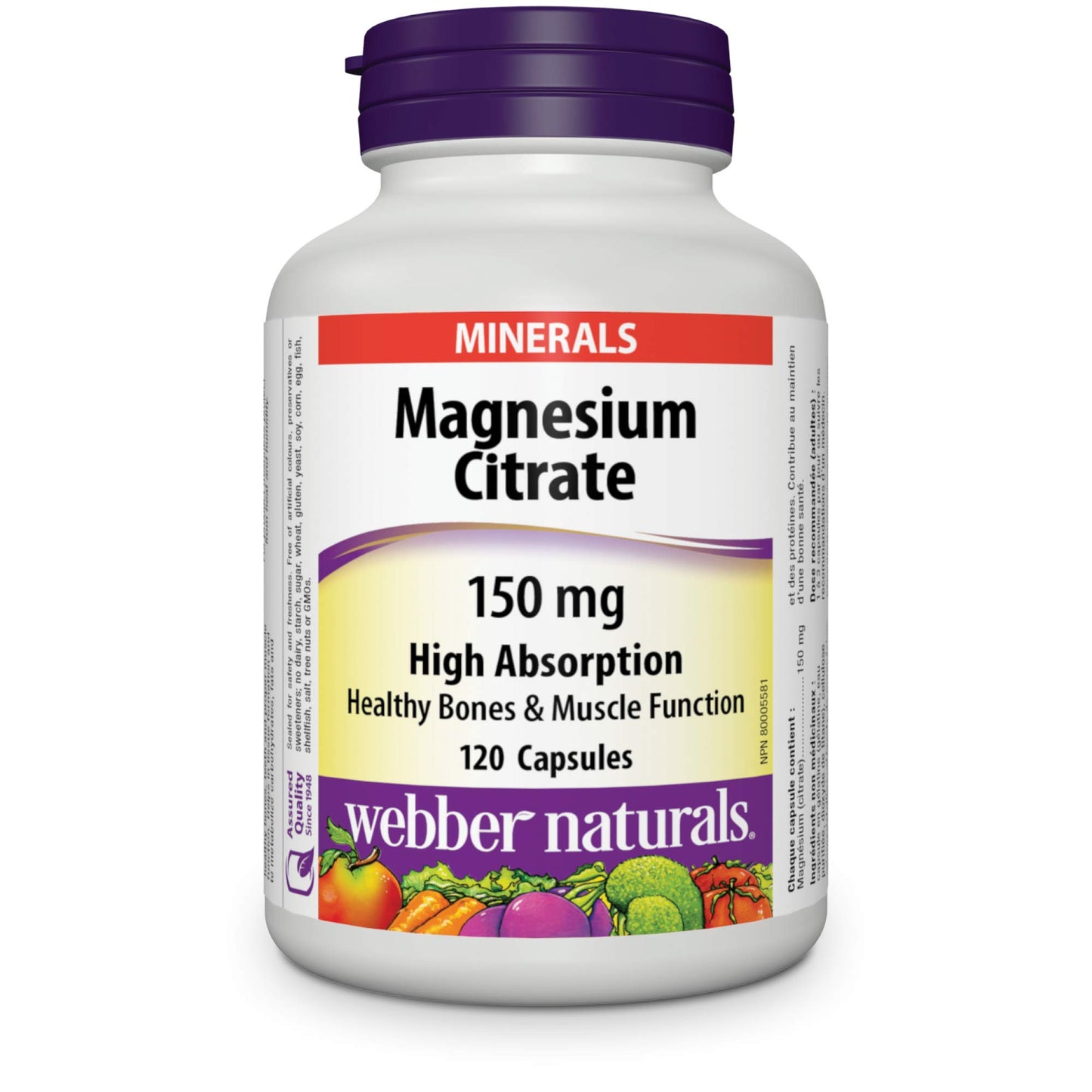 Webber Naturals Magnesium Citrates High Absorption 150 mg Capsules 120