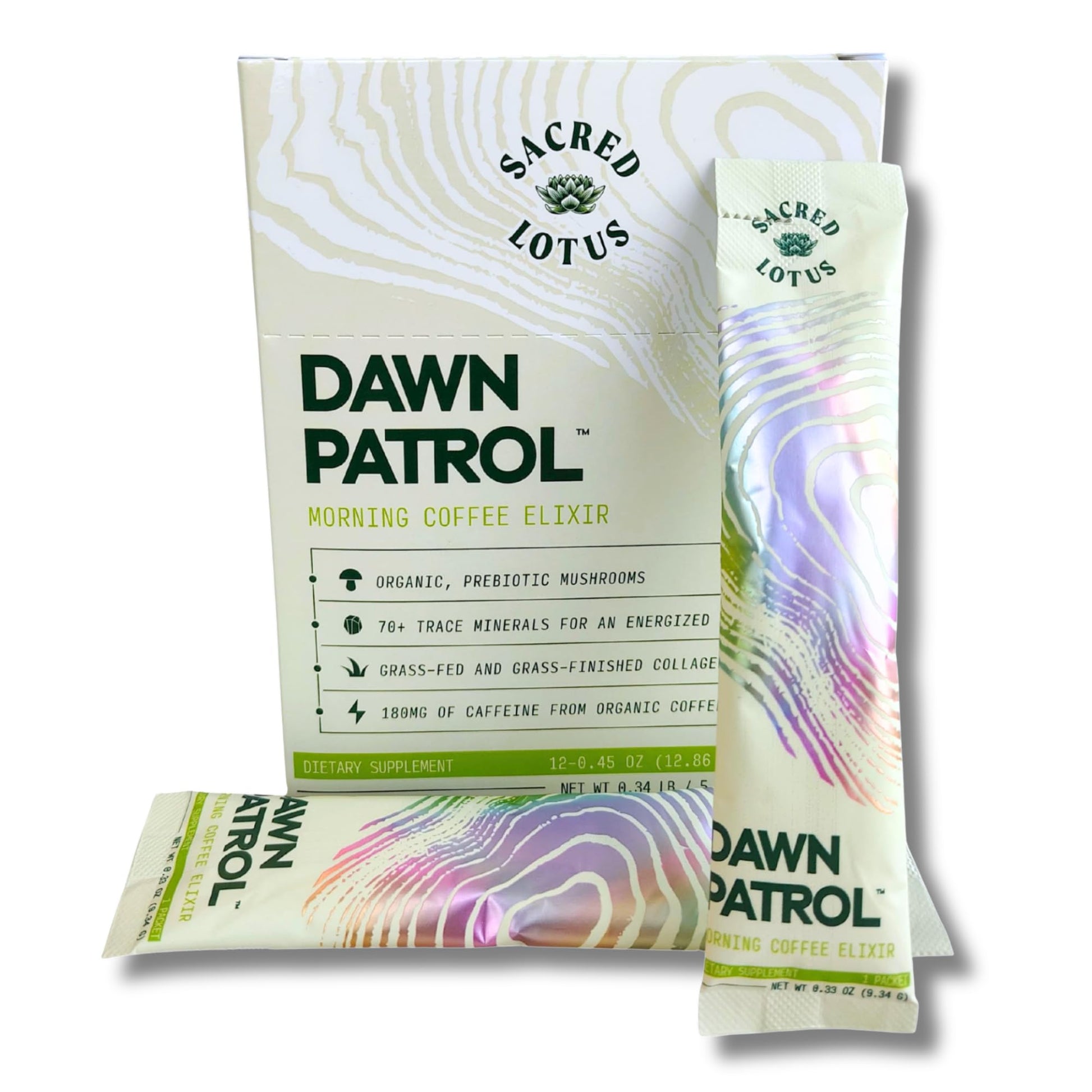 Sacred Lotus Dawn Patrol Morning Mushroom Coffee Elixir Powder Sticks, 12 Count