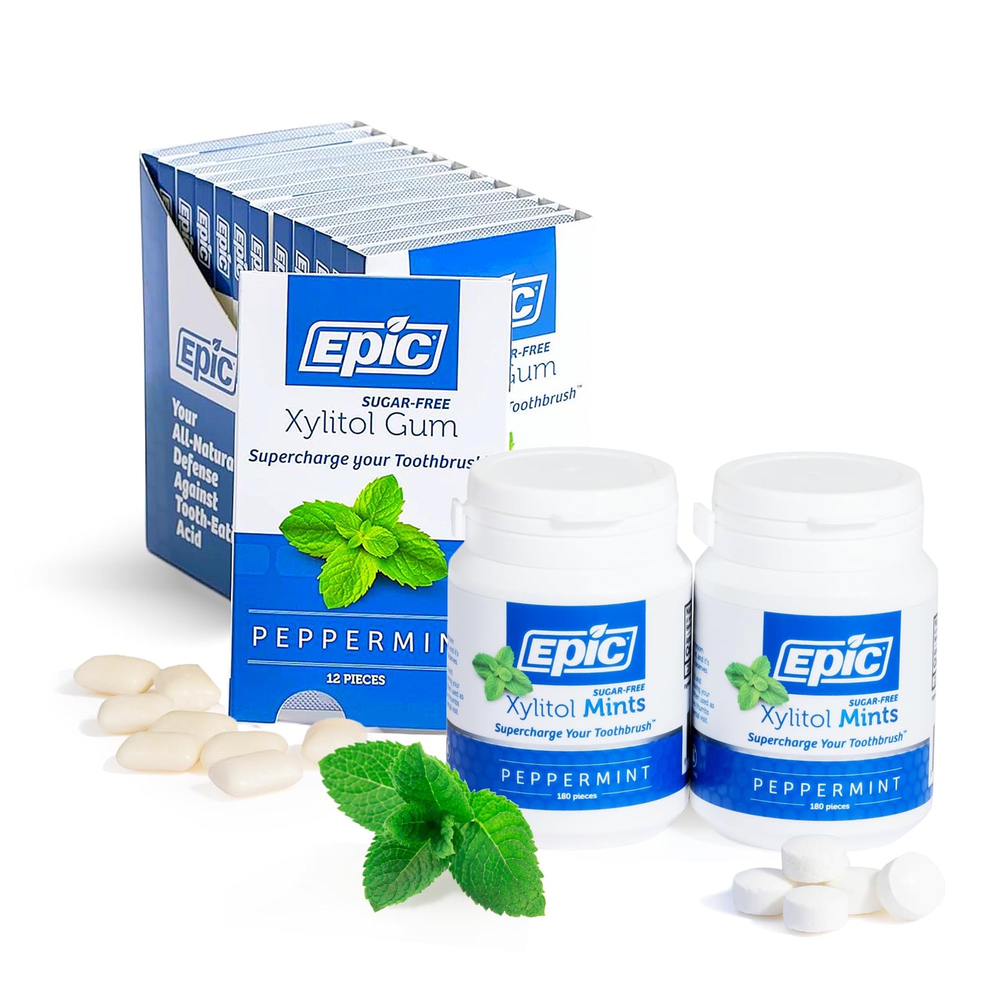Epic Xylitol Peppermint Chewing Gum & Mints Bundle, 144 ct Gum + 360 ct Mints