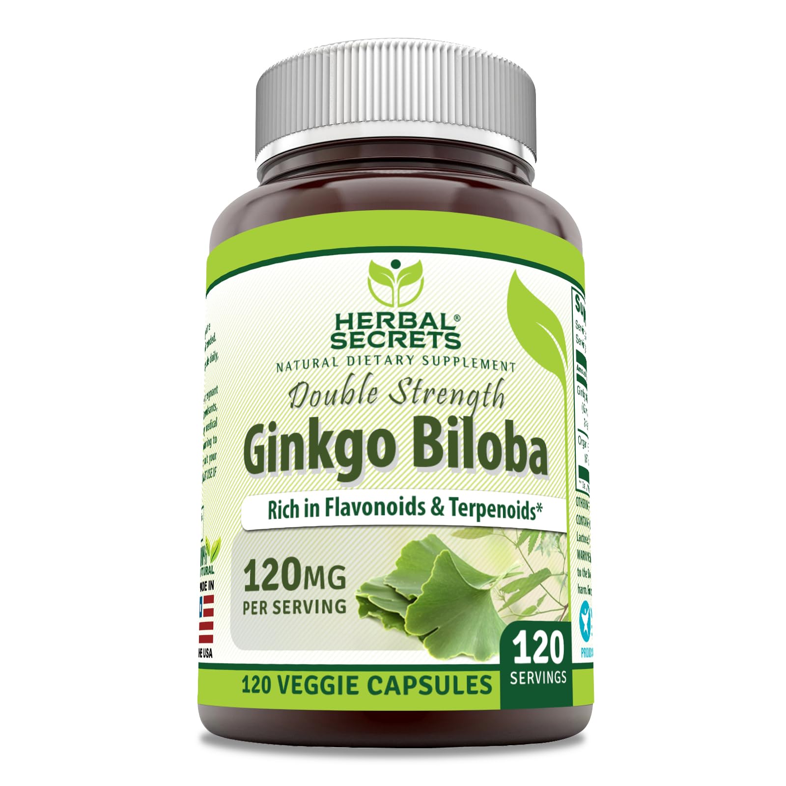 Herbal Secrets Ginkgo Biloba Double Strength Supplement Capsules, 120 Count