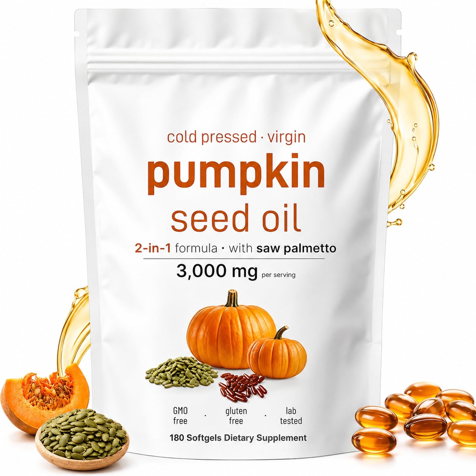 HWAXIGO Pumpkin Seed Oil with Saw Palmetto Softgels 180 Count