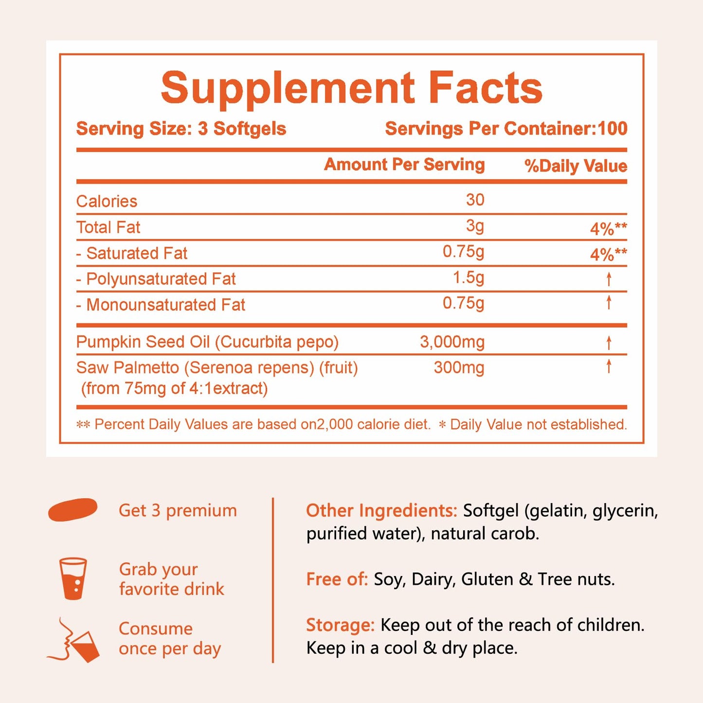 OrgEnthium Pumpkin Seed Oil with Saw Palmetto Capsules, 300 Count