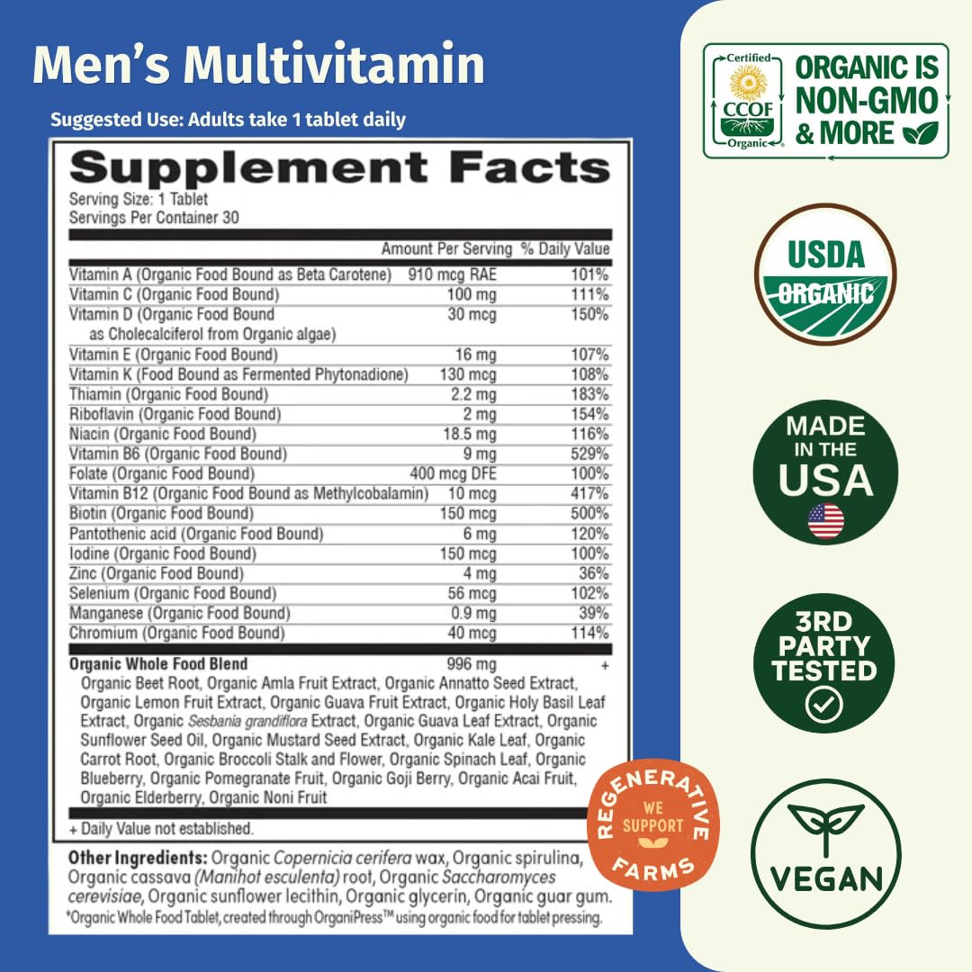 EarthFirst Organic Mens Organic Multivitamin with Methylated B12 Tablets 30
