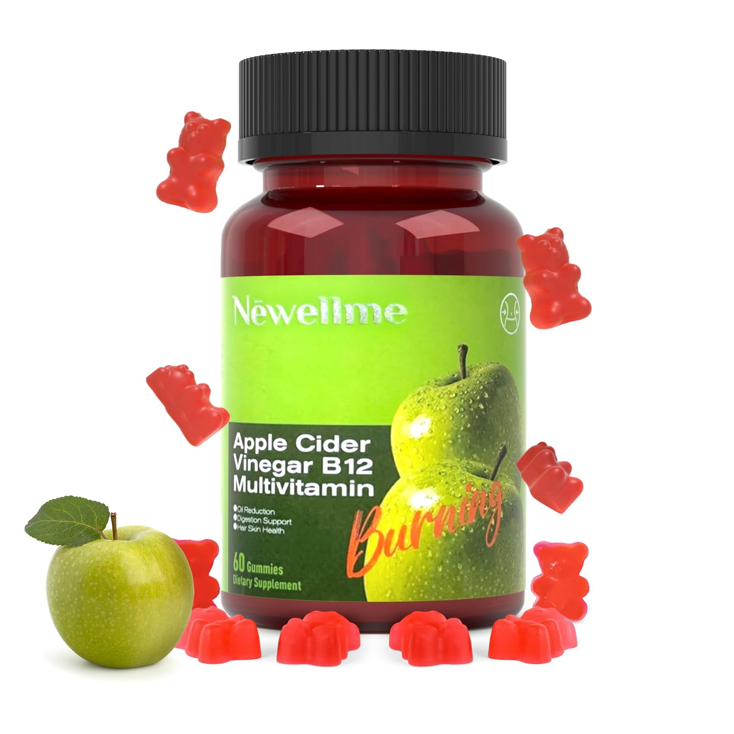 Montue Apple Cider Vinegar Gummies - B12 Multivitamin, 60 Gummies