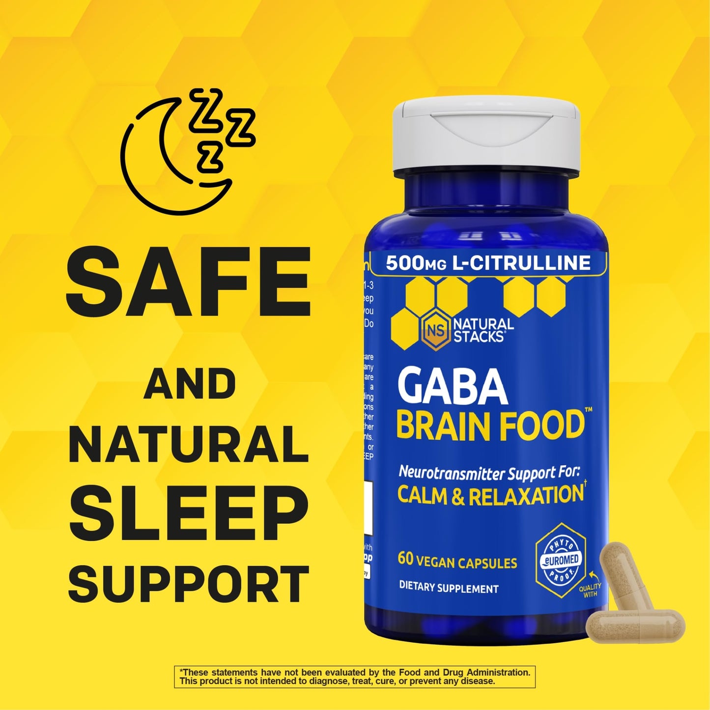 Natural Stacks GABA Brain Food With L-Citrulline, Calm And Relaxation Support, 60 Capsules